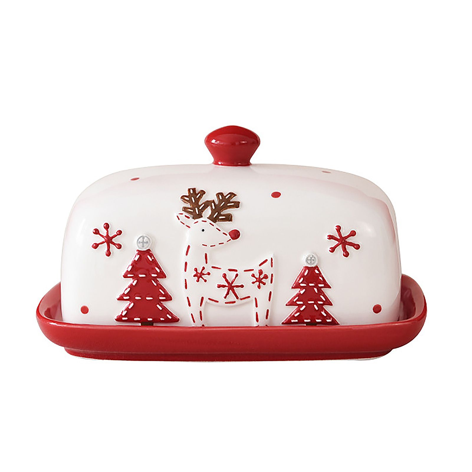 Ceramic Butter Dish with Lid for Countertop Cute Xmas Design Kitchen Butter