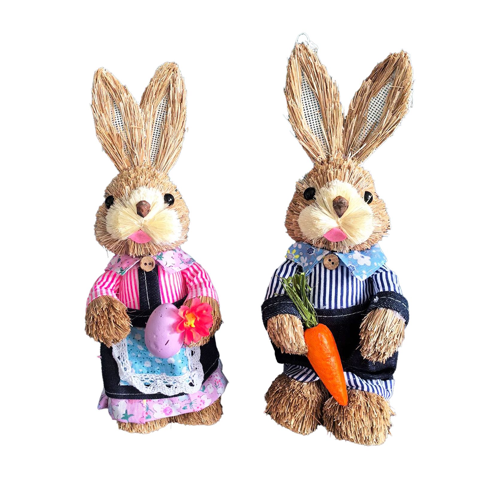 25CM Easter Standing Bunny Couple Figurines Handmade Straw Rabbit Statues for view 2