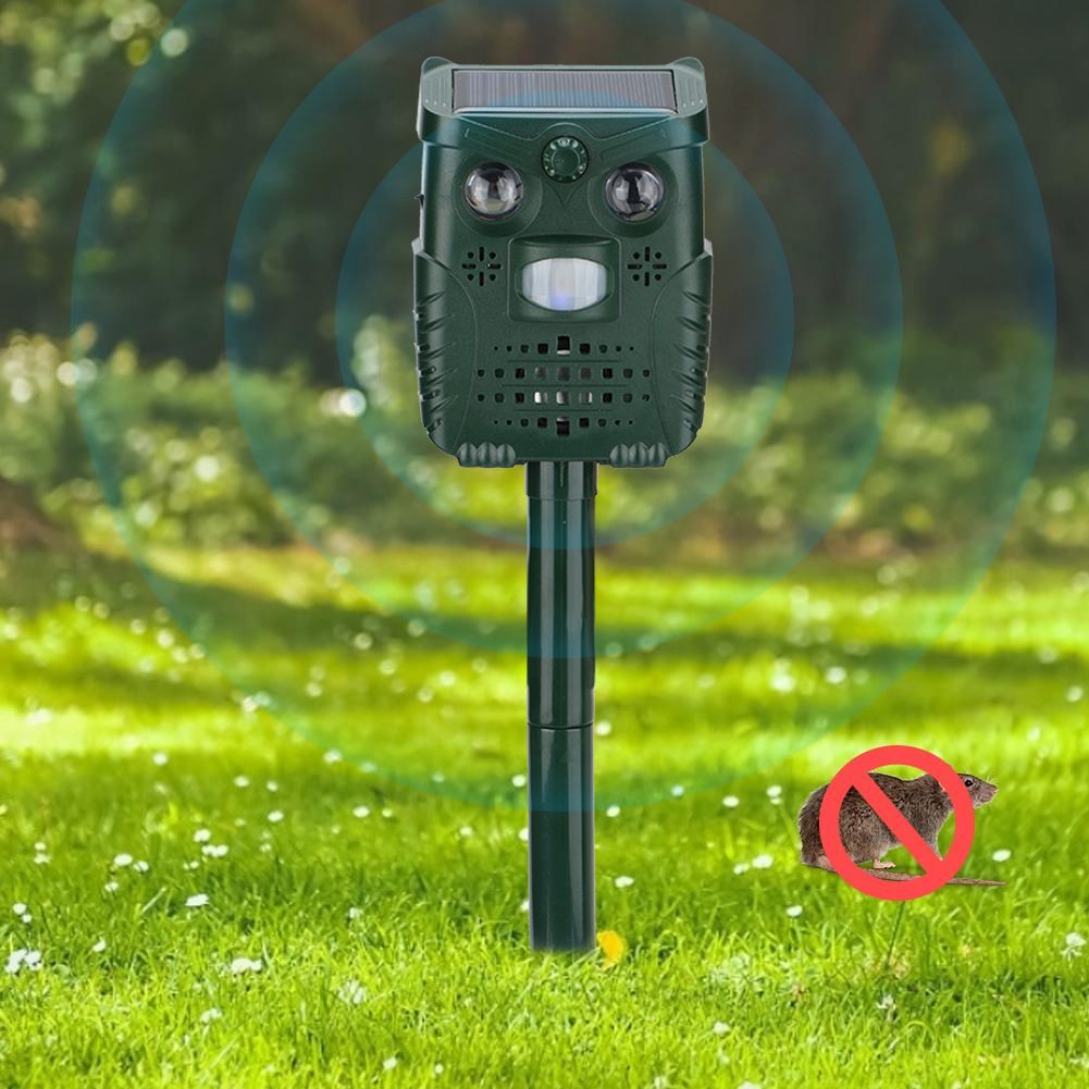 ABS Plastic Ultrasonic Sound White Light Flashing Solar Animal Repeller for view 5