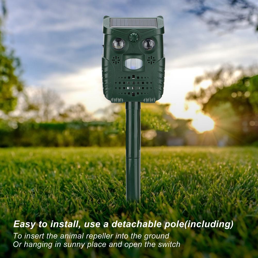 ABS Plastic Ultrasonic Sound White Light Flashing Solar Animal Repeller for view 8