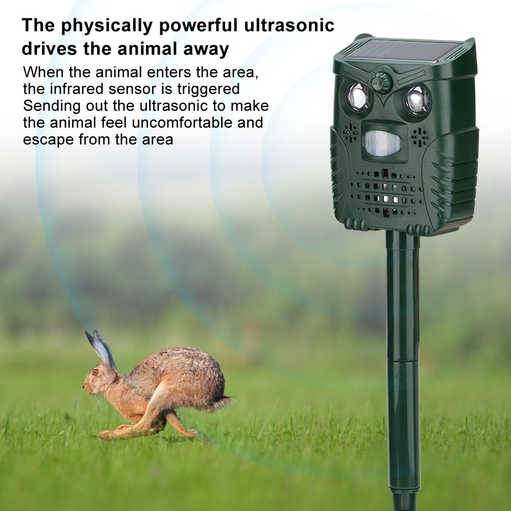 ABS Plastic Ultrasonic Sound White Light Flashing Solar Animal Repeller for view 10