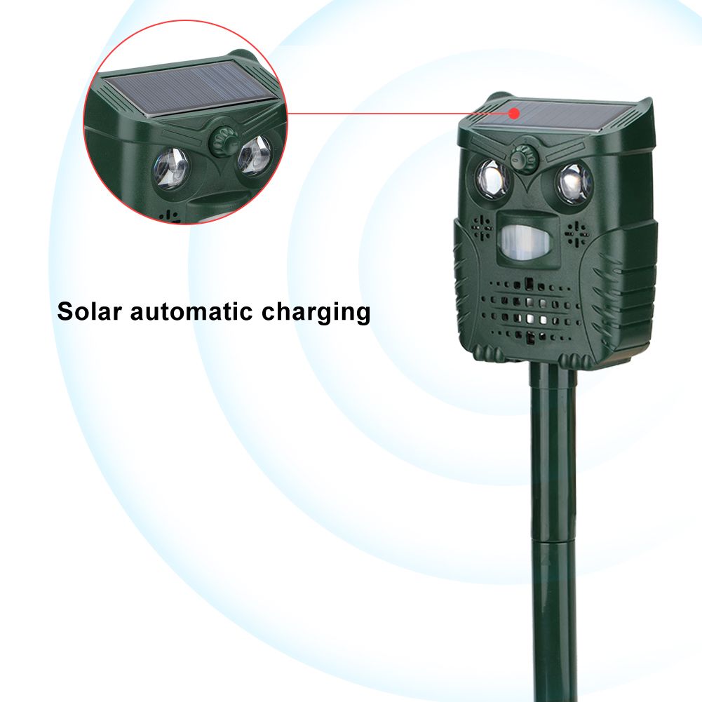 ABS Plastic Ultrasonic Sound White Light Flashing Solar Animal Repeller for view 11