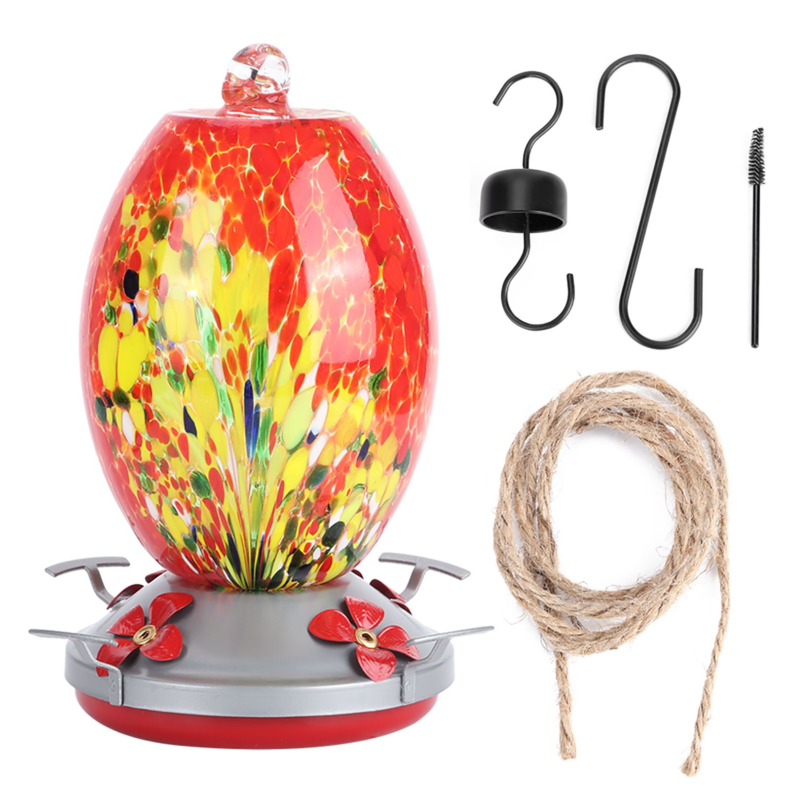 Hummingbirds Water Feeder Colorful Painting Glass Bird Feeding Tool for Garden view 2