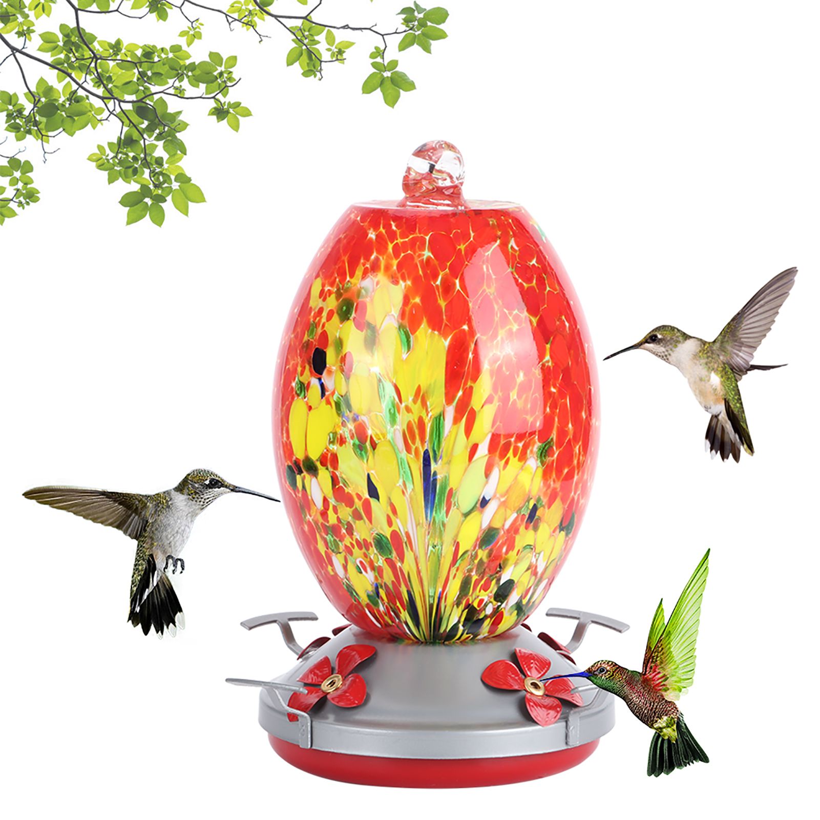 Hummingbirds Water Feeder Colorful Painting Glass Bird Feeding Tool for Garden view 3