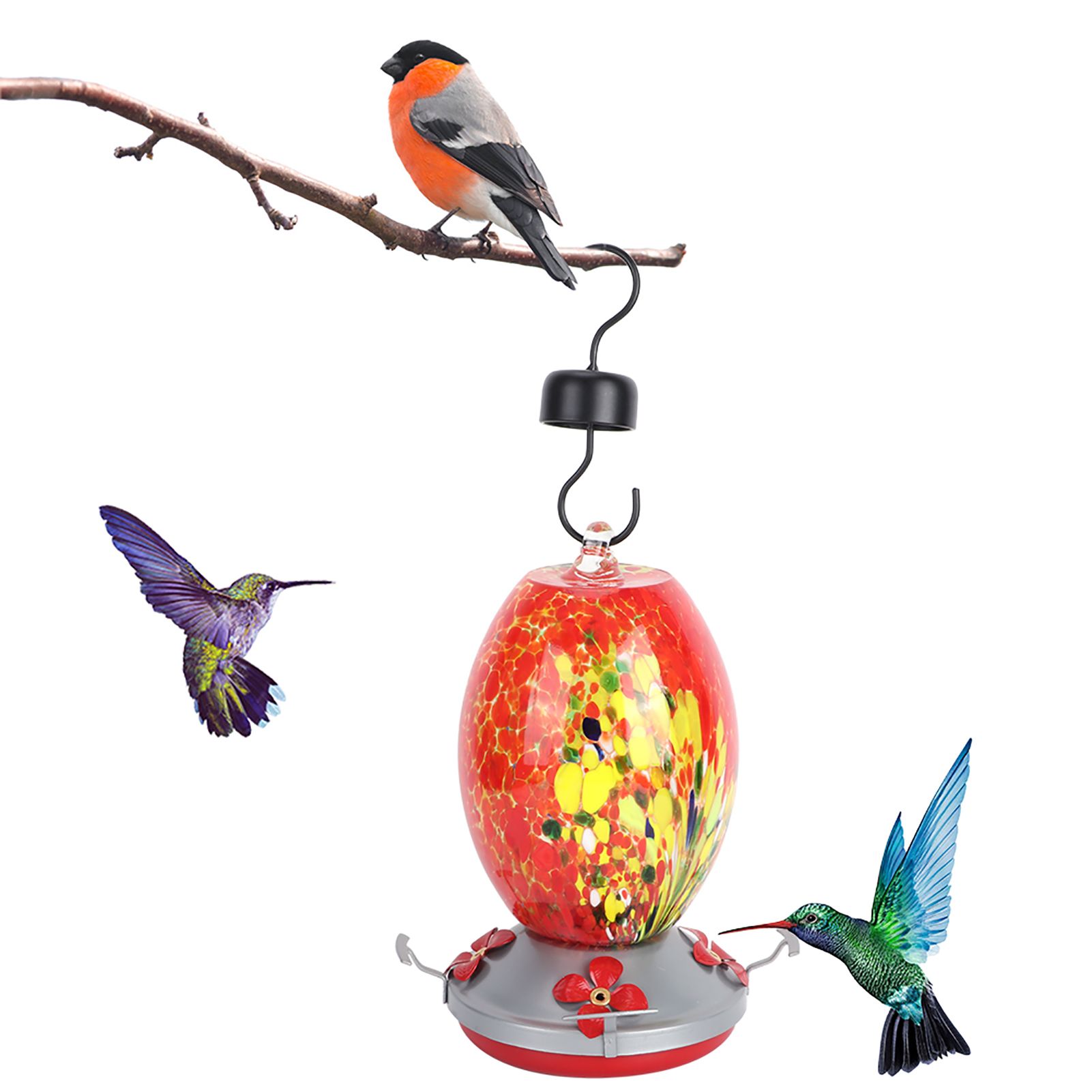 Hummingbirds Water Feeder Colorful Painting Glass Bird Feeding Tool for Garden view 4