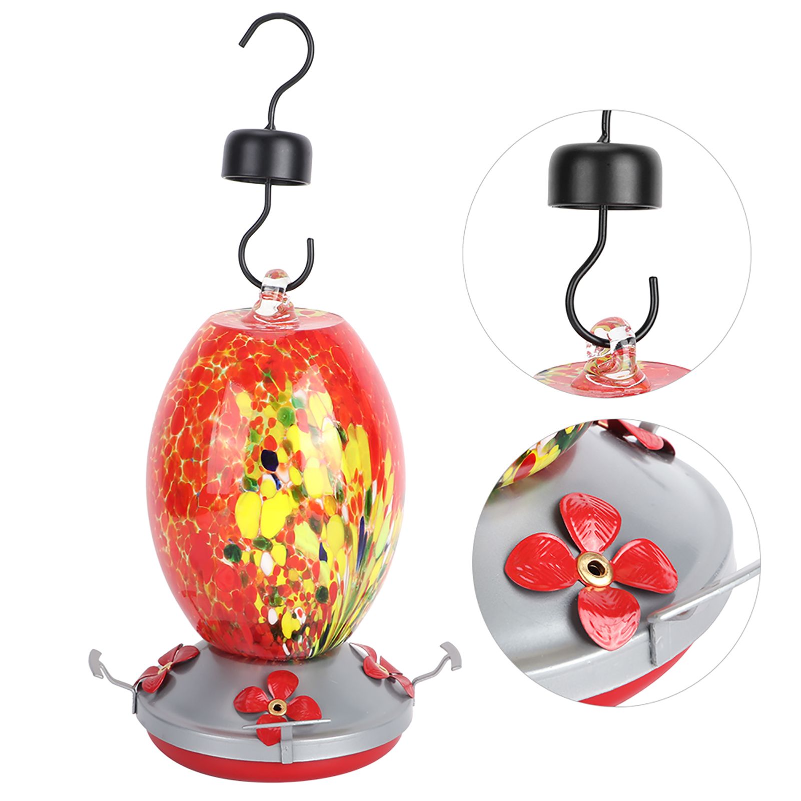 Hummingbirds Water Feeder Colorful Painting Glass Bird Feeding Tool for Garden view 7