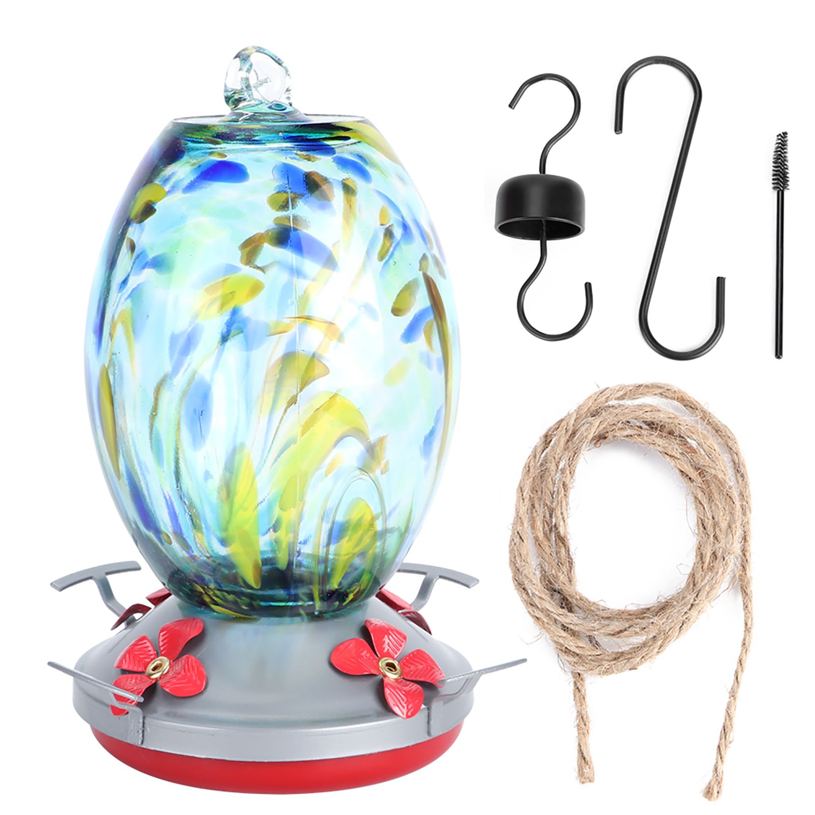 Hummingbirds Water Feeder Colorful Painting Glass Bird Feeding Tool for Garden view 2