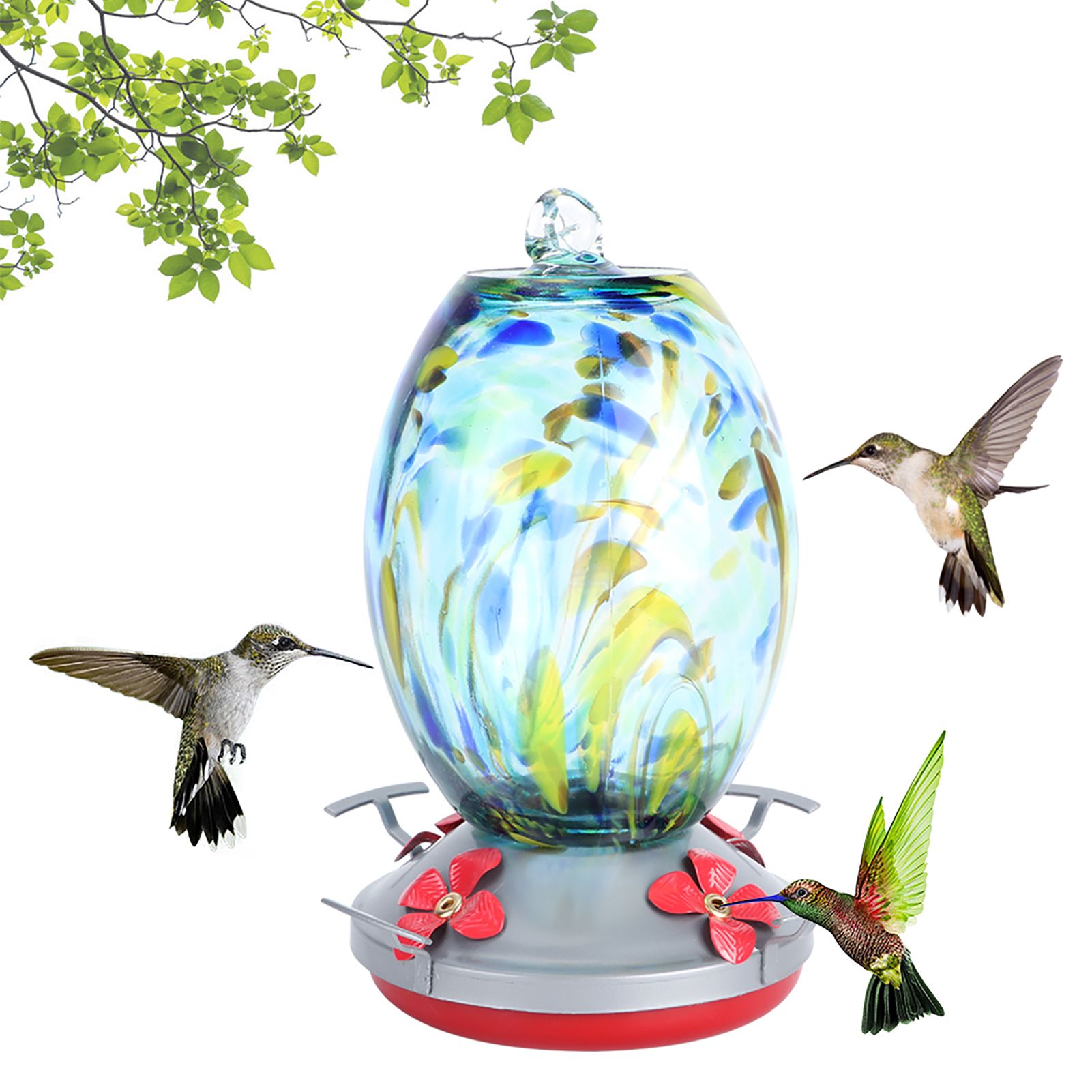 Hummingbirds Water Feeder Colorful Painting Glass Bird Feeding Tool for Garden view 3