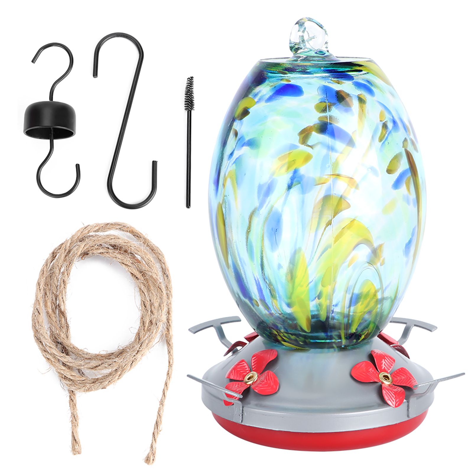 Hummingbirds Water Feeder Colorful Painting Glass Bird Feeding Tool for Garden view 11