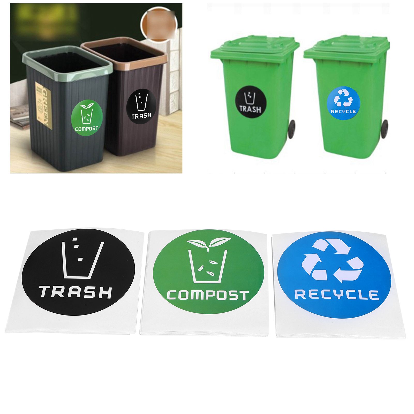 60Pcs/Set Round Recycle Trash Compost Sticker Decal for Trash Cans Garbage view 9