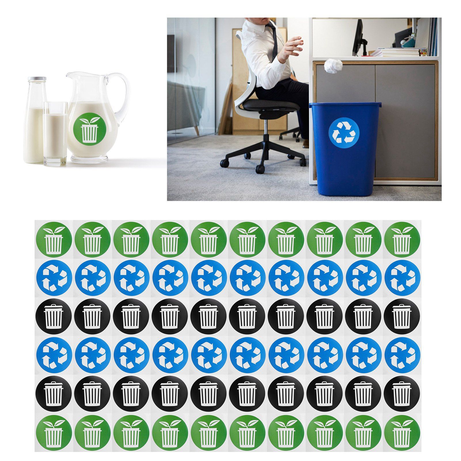 60Pcs/Set Circular Garbage Collection Identification Recycle Decal Dustbin Sticker view 9