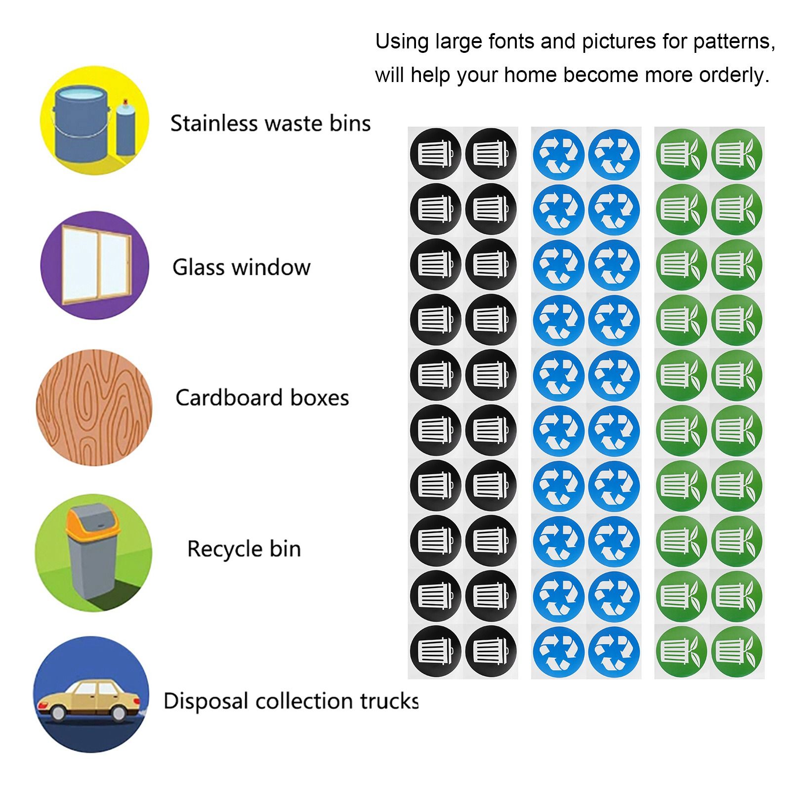 60Pcs/Set Circular Garbage Collection Identification Recycle Decal Dustbin Sticker view 12