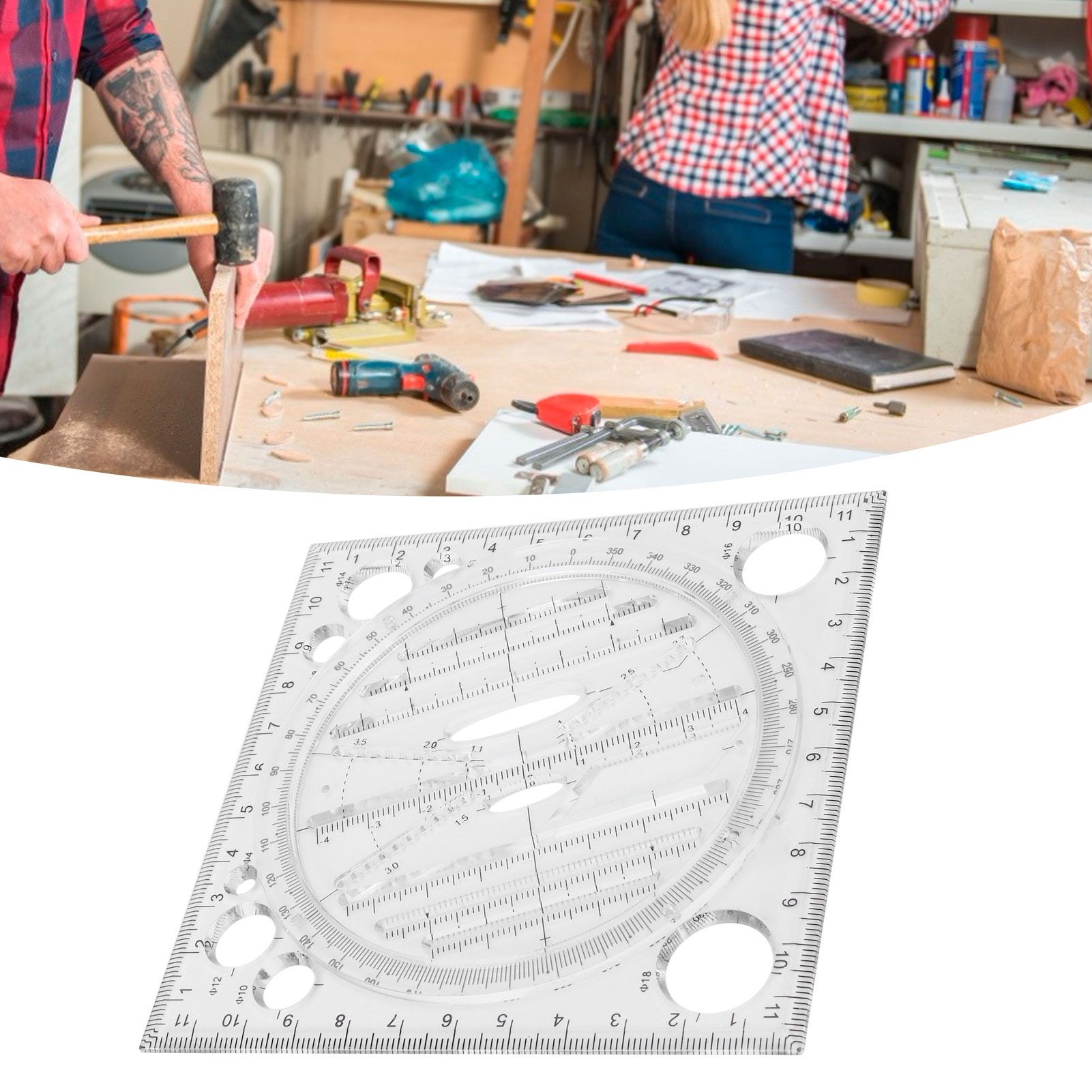 Multi Function Drawing Ruler Acrylic Art Design Woodworking Template Ruler view 9