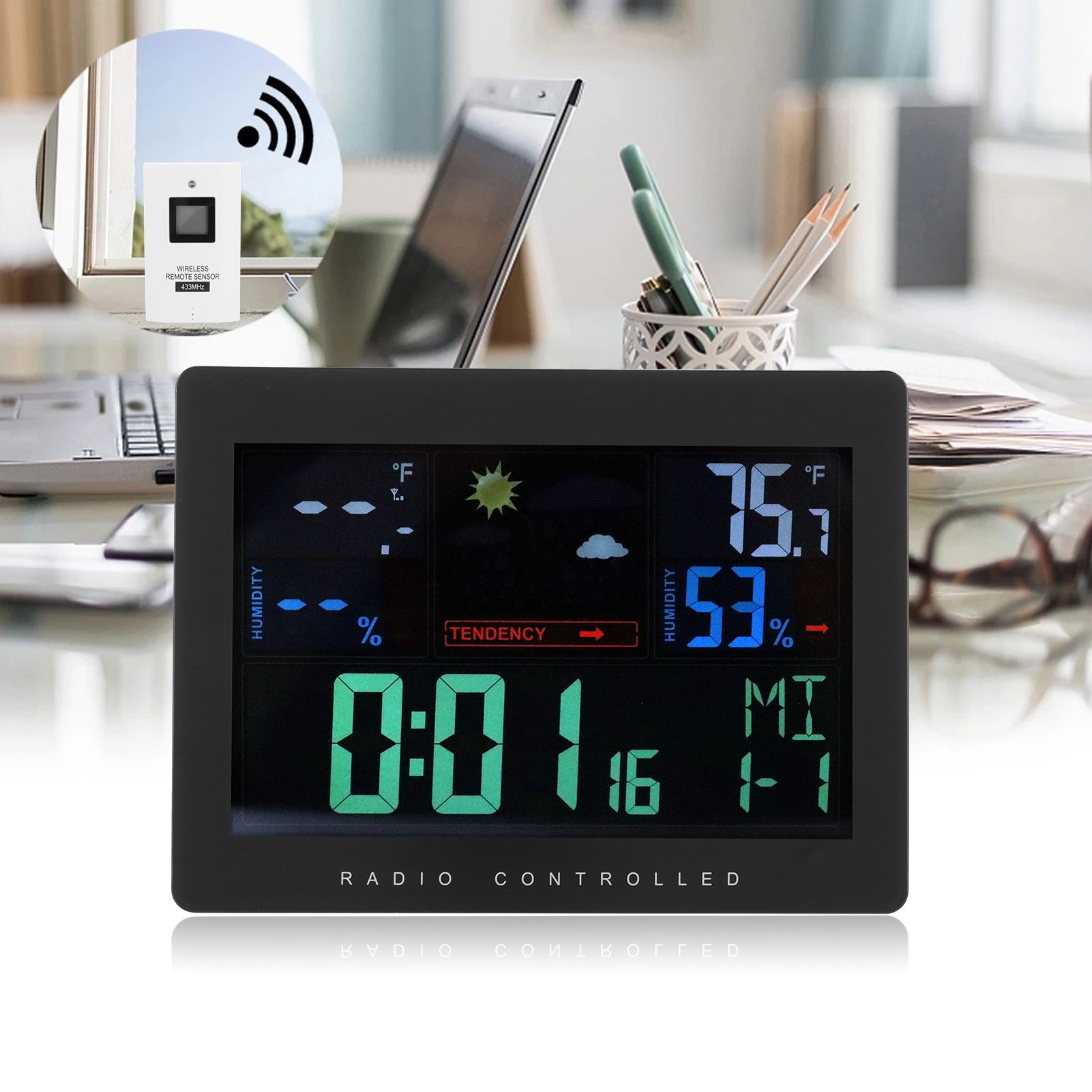 Wireless Thermometer Hygrometer Color Screen Display Digital Weather Clock view 12