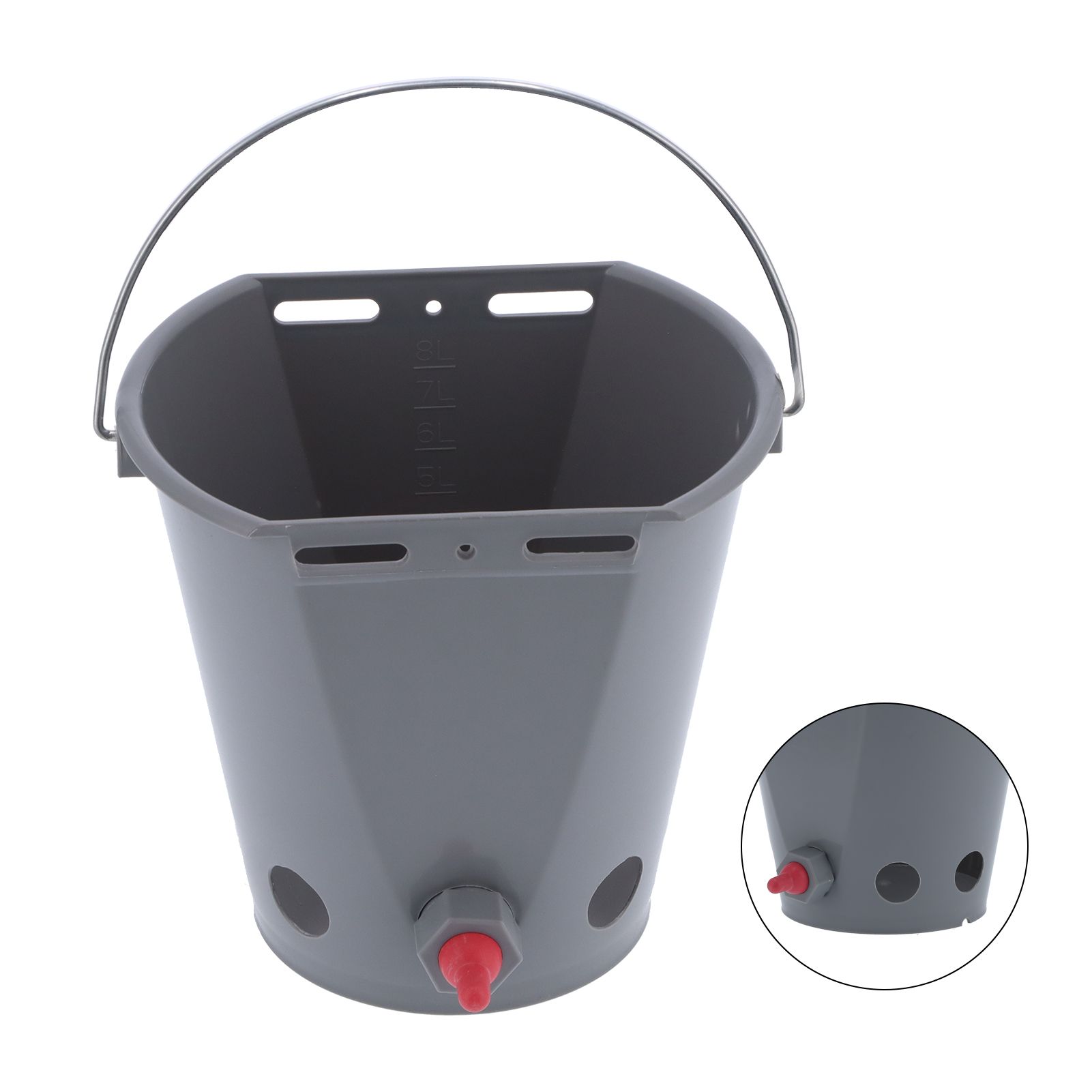 8L Feeder Bucket Farm Livestock FoodGrade Plastic Feeding Barrel with 5 view 9