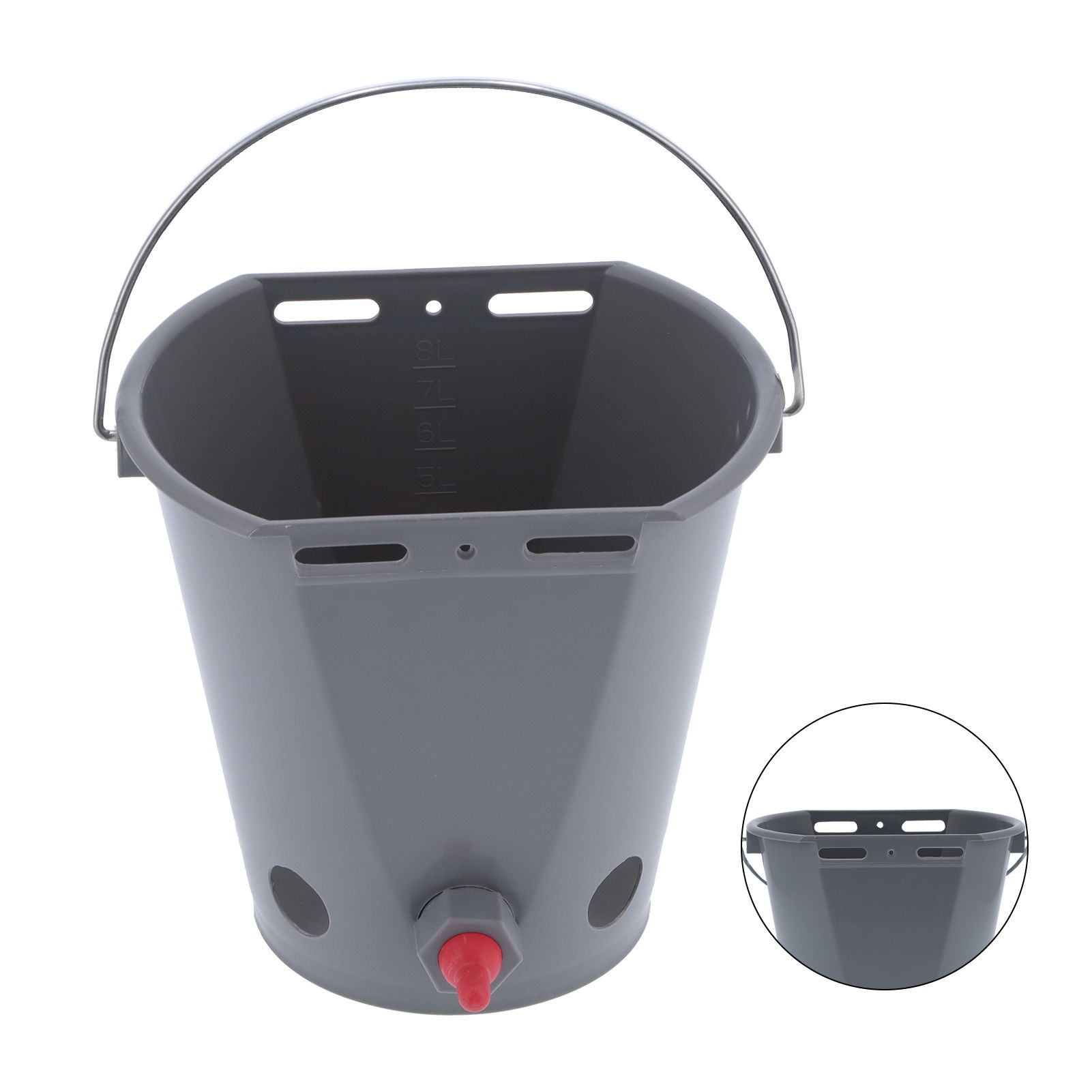 8L Feeder Bucket Farm Livestock FoodGrade Plastic Feeding Barrel with 5 view 10