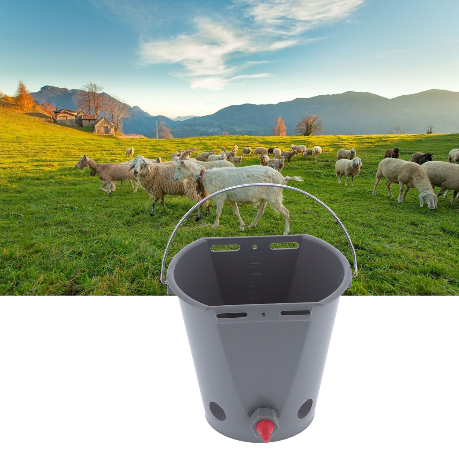 8L Feeder Bucket Farm Livestock FoodGrade Plastic Feeding Barrel with 5 view 11