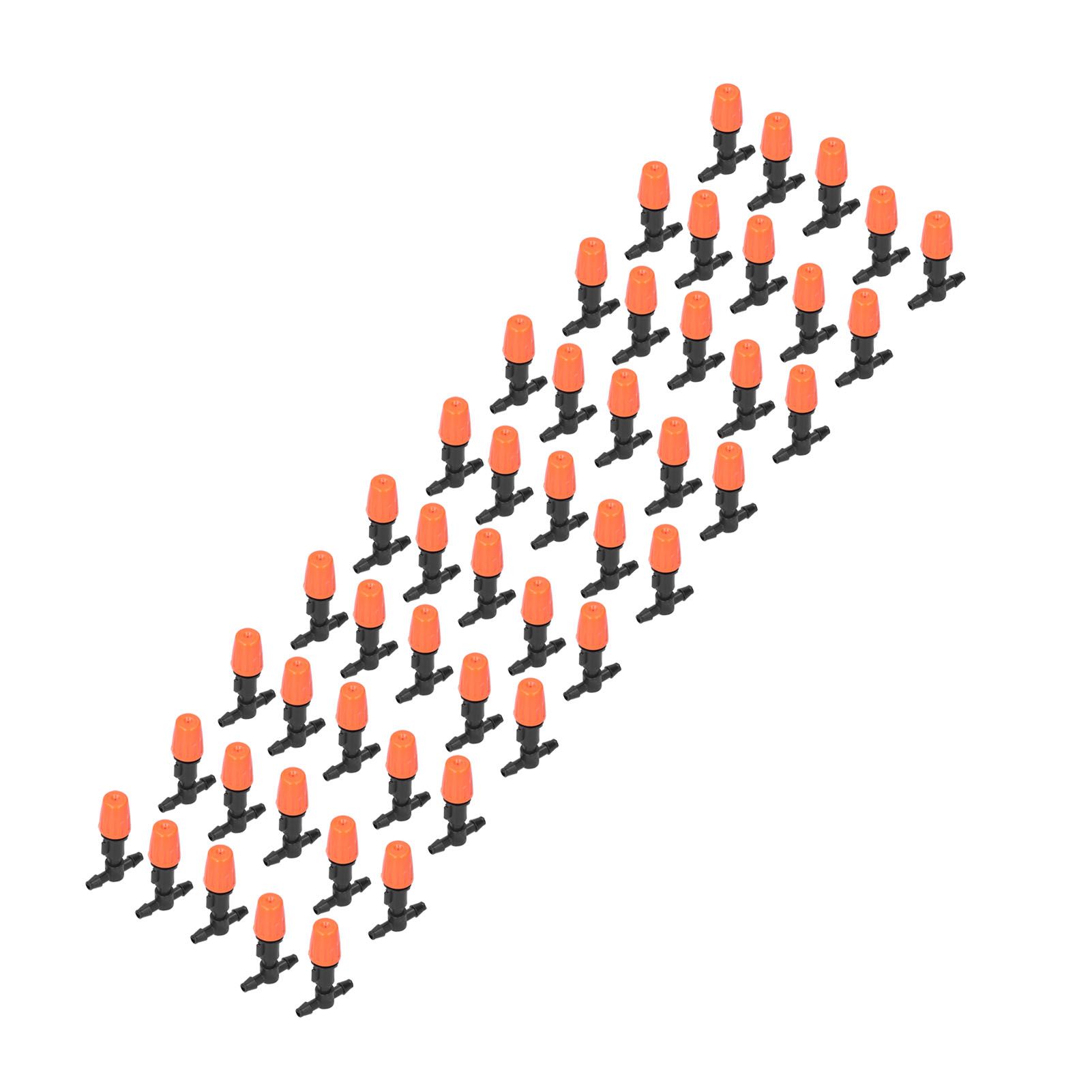 50Pcs Tee Connectors with Orange Adjustable Micro Atomizing Nozzles for Garden