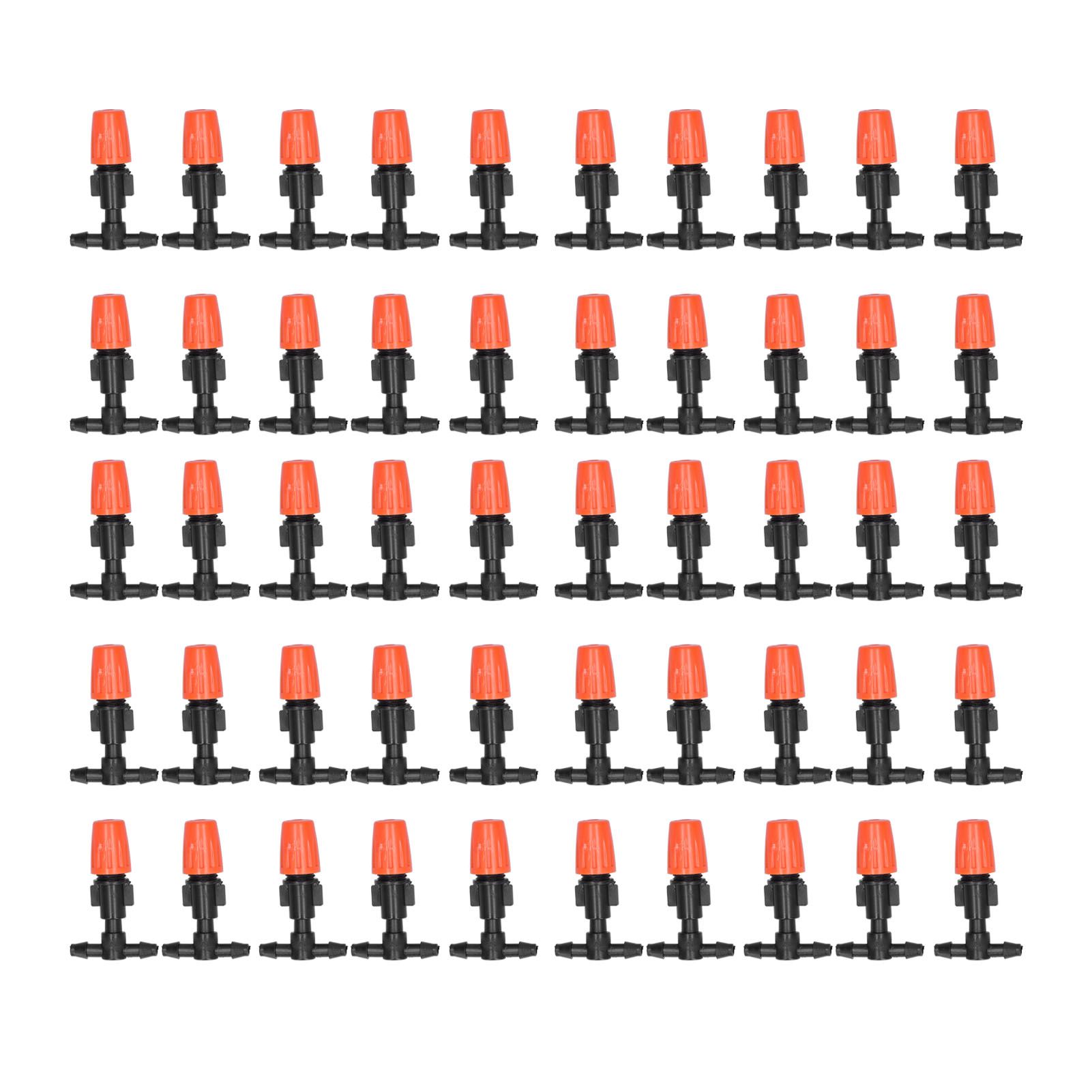 50Pcs Tee Connectors with Orange Adjustable Micro Atomizing Nozzles for Garden view 2