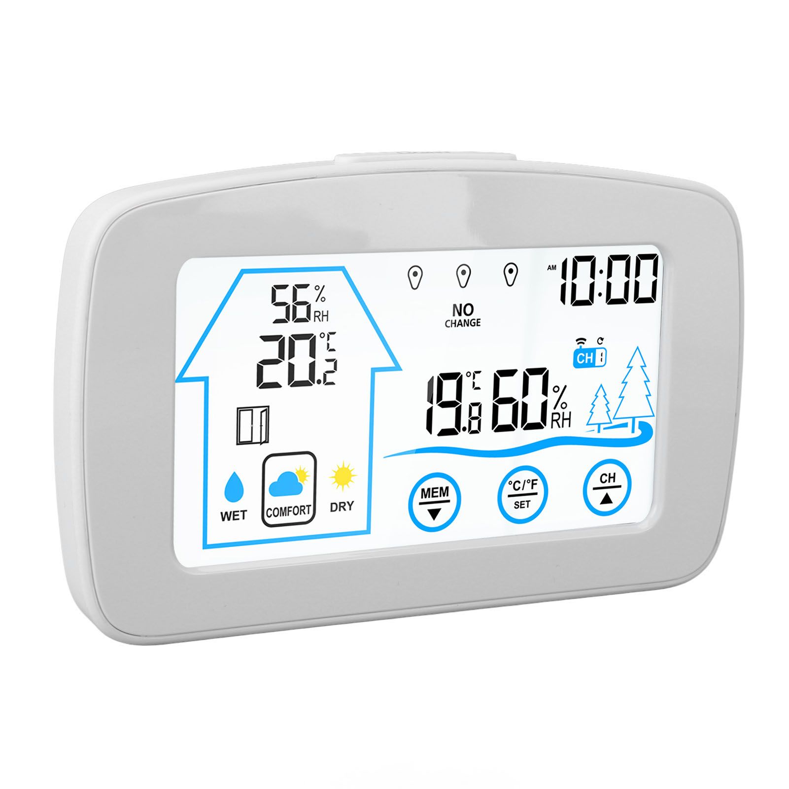 Wireless Hygrometer Thermometer Backlight Touchscreen Button Weather Forecast