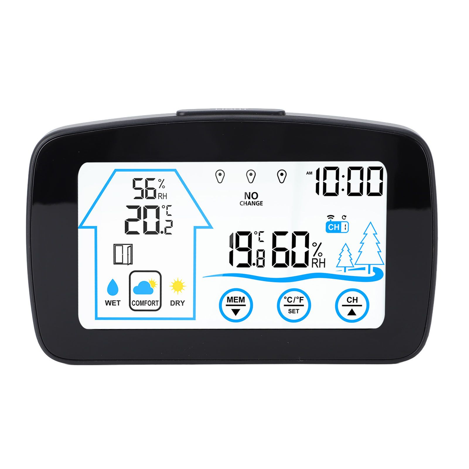 Wireless Hygrometer Thermometer Backlight Touchscreen Button Weather Forecast
