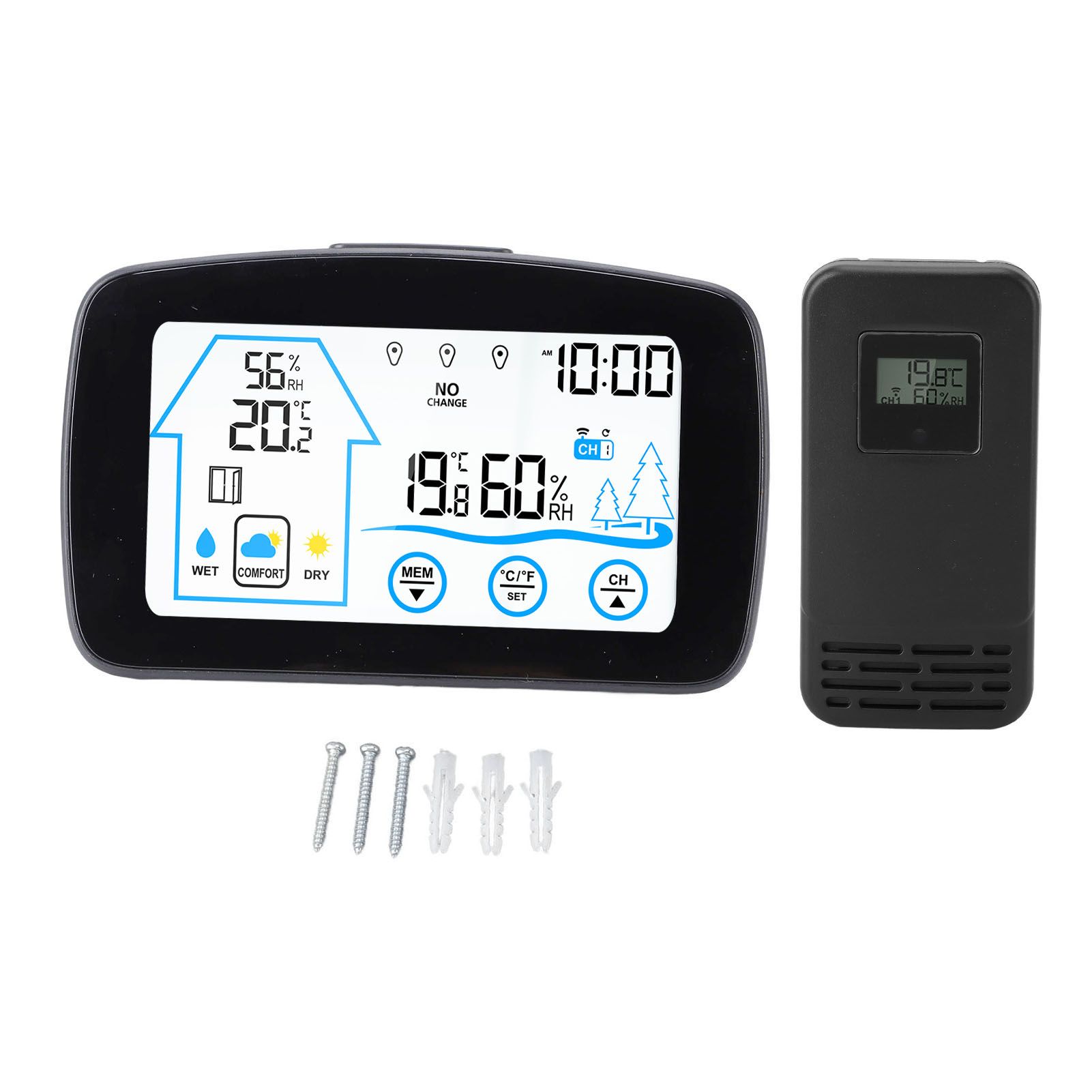 Wireless Hygrometer Thermometer Backlight Touchscreen Button Weather Forecast view 3