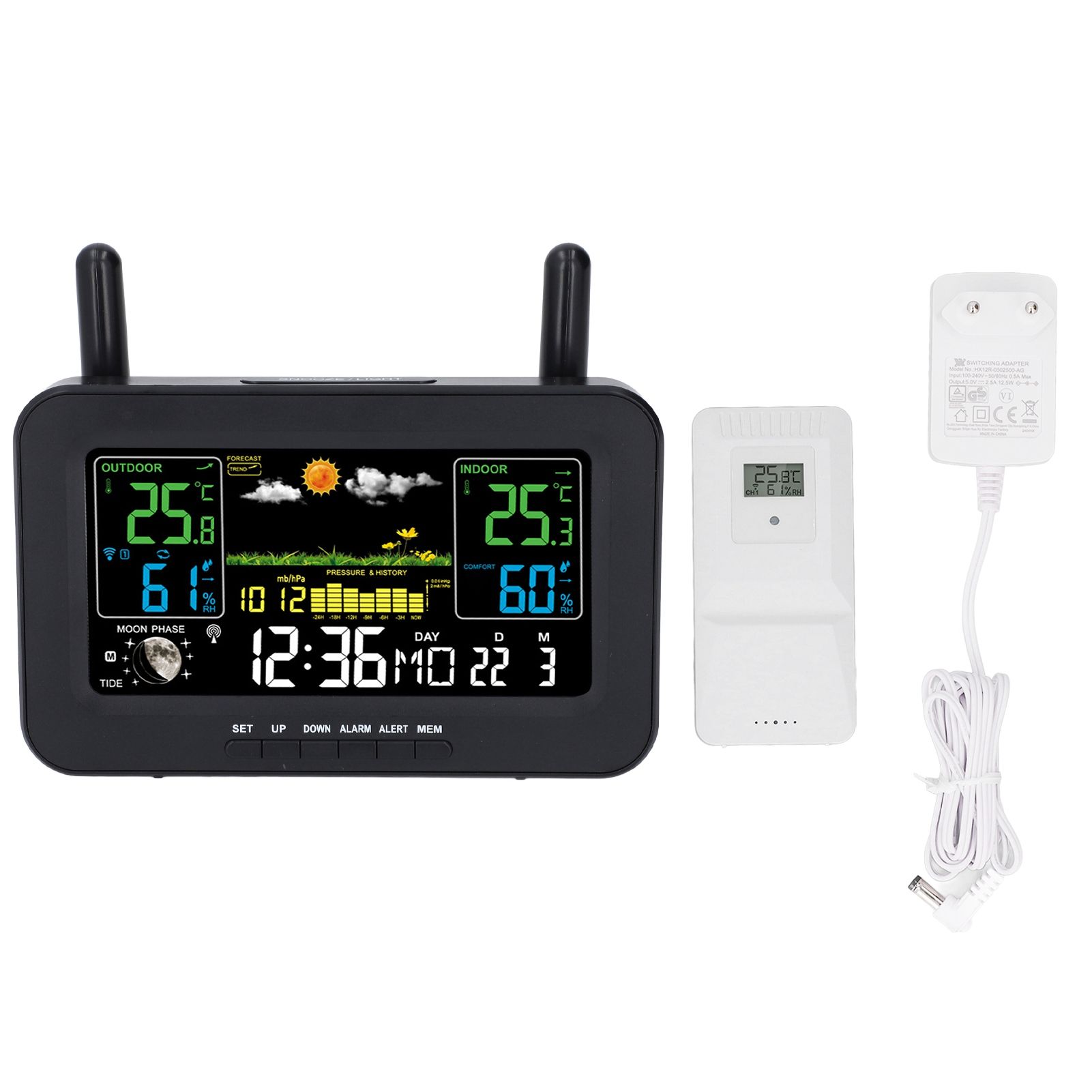Indoor Outdoor Weather Wireless Station Thermometer Color Display Digital view 3