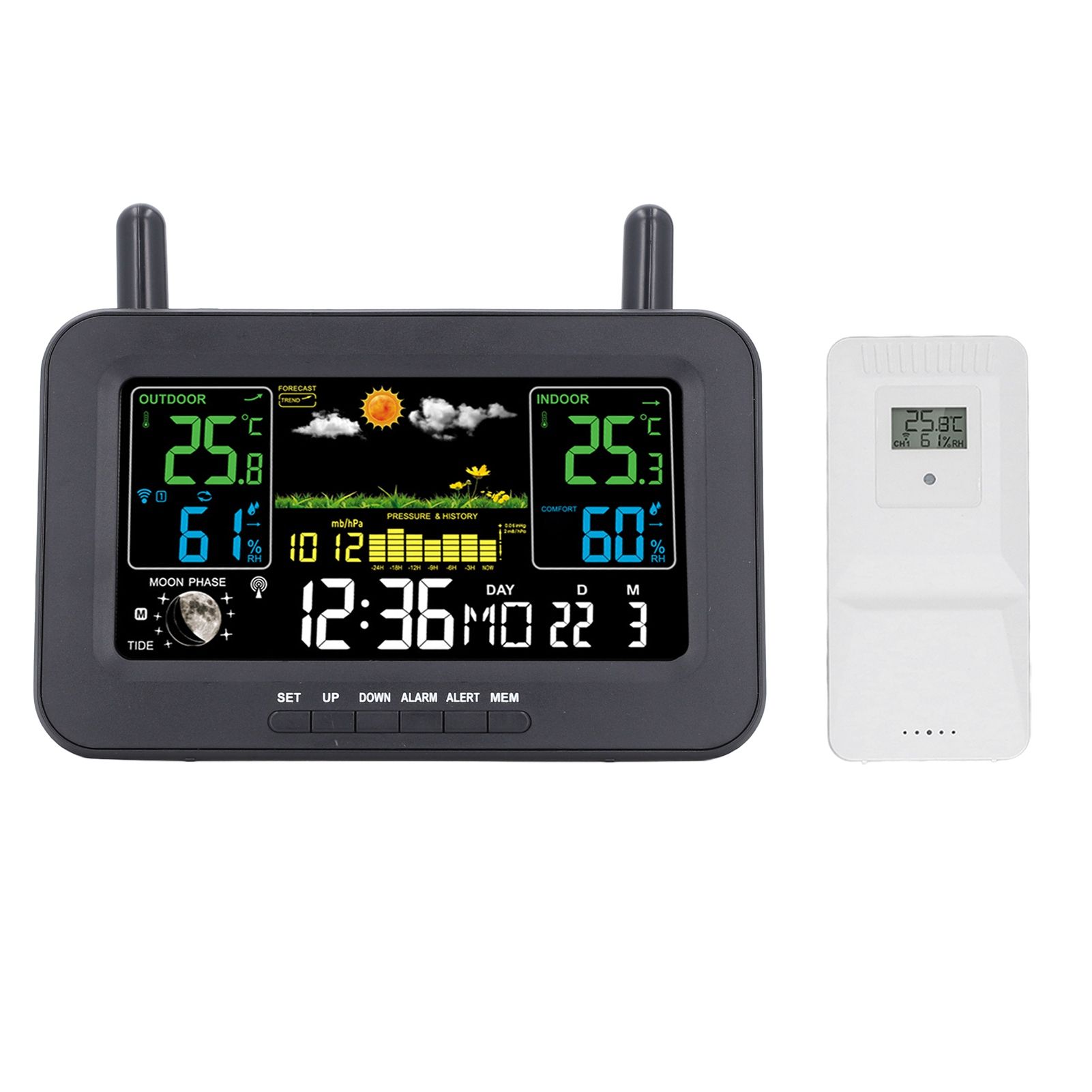 Indoor Outdoor Weather Wireless Station Thermometer Color Display Digital view 4