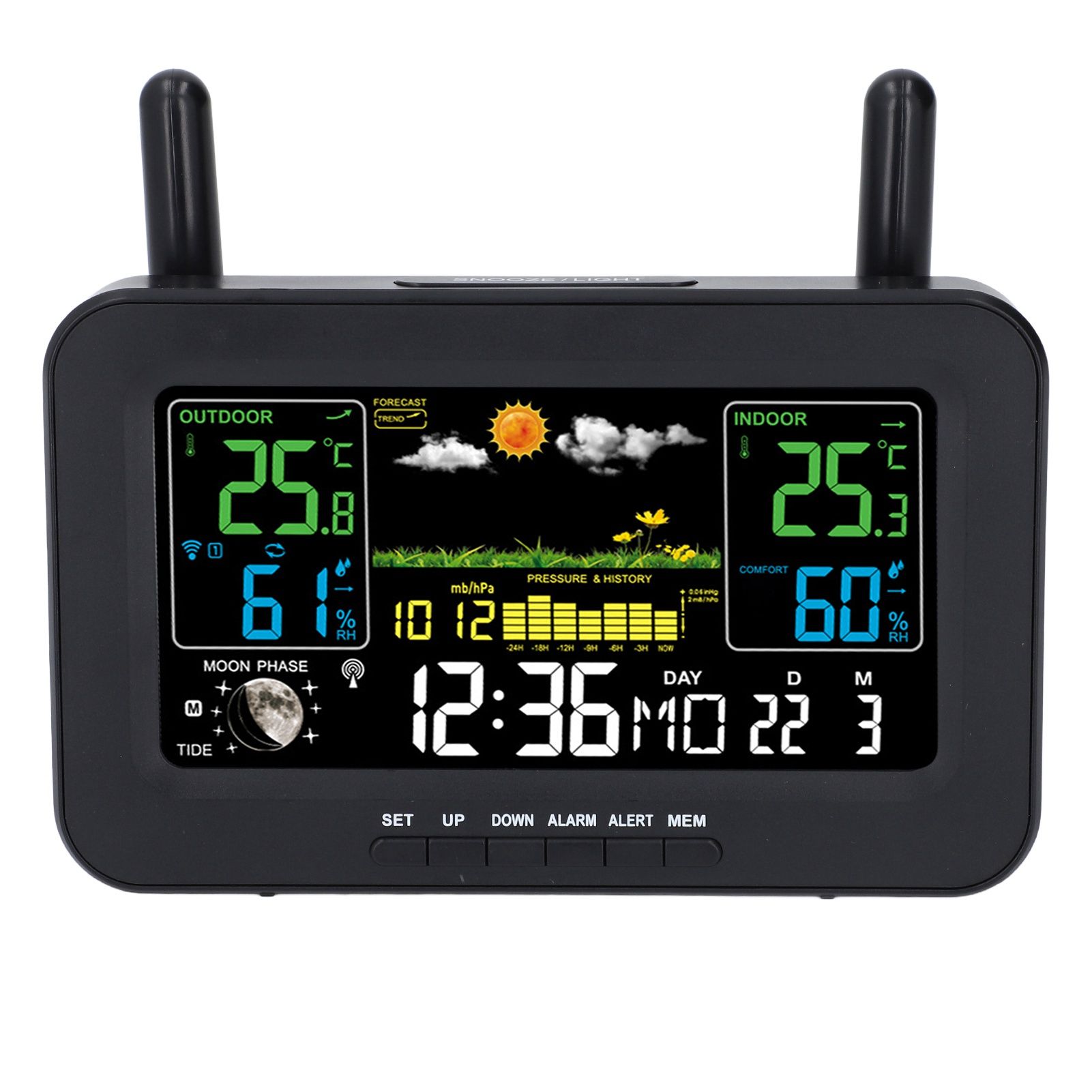 Indoor Outdoor Weather Wireless Station Thermometer Color Display Digital view 8