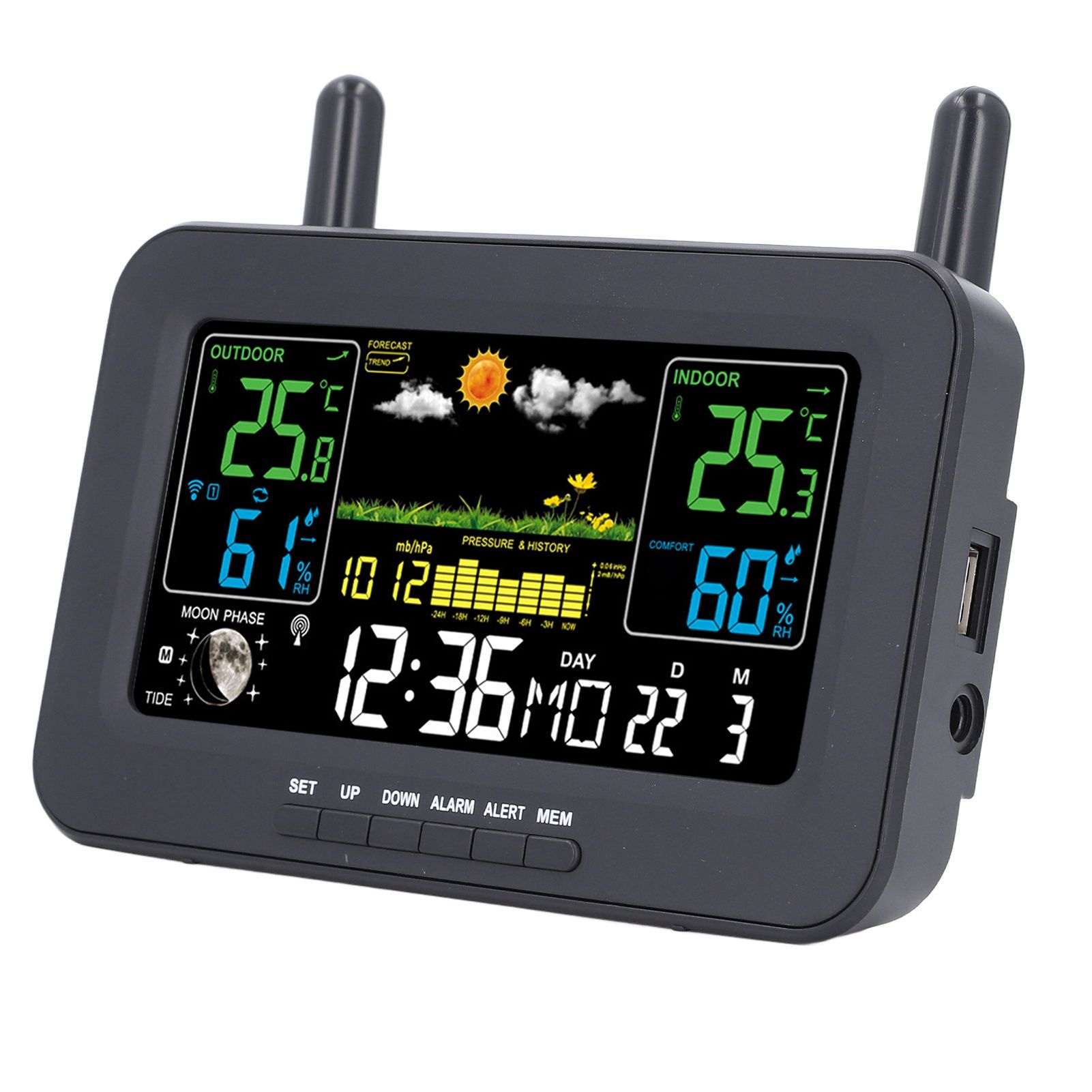 Indoor Outdoor Weather Wireless Station Thermometer Color Display Digital view 10