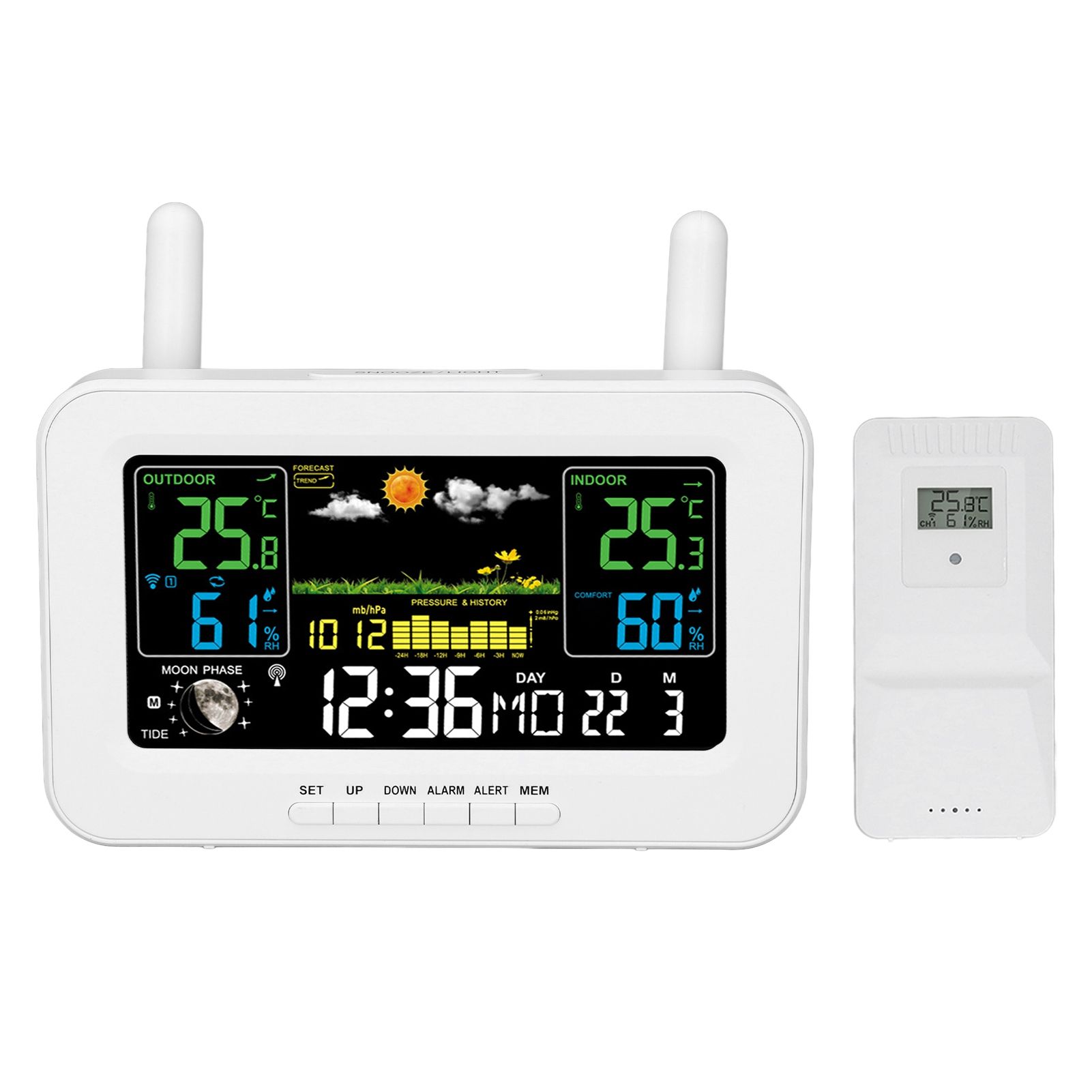 Indoor Outdoor Weather Wireless Station Thermometer Color Display Digital