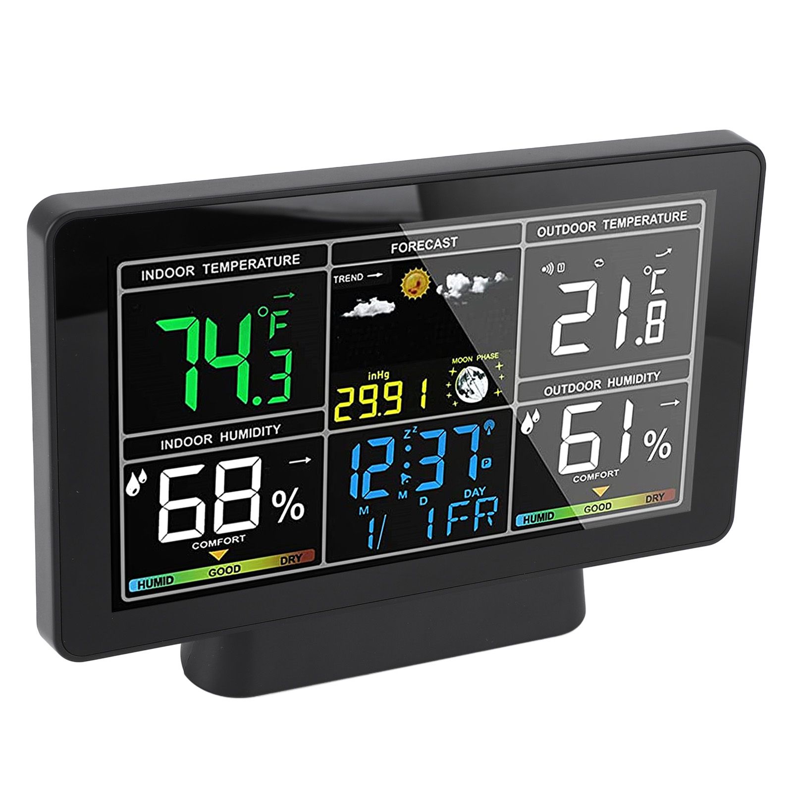7.5in Wireless Indoor Outdoor Thermometer Adjustable Backlight Color Display