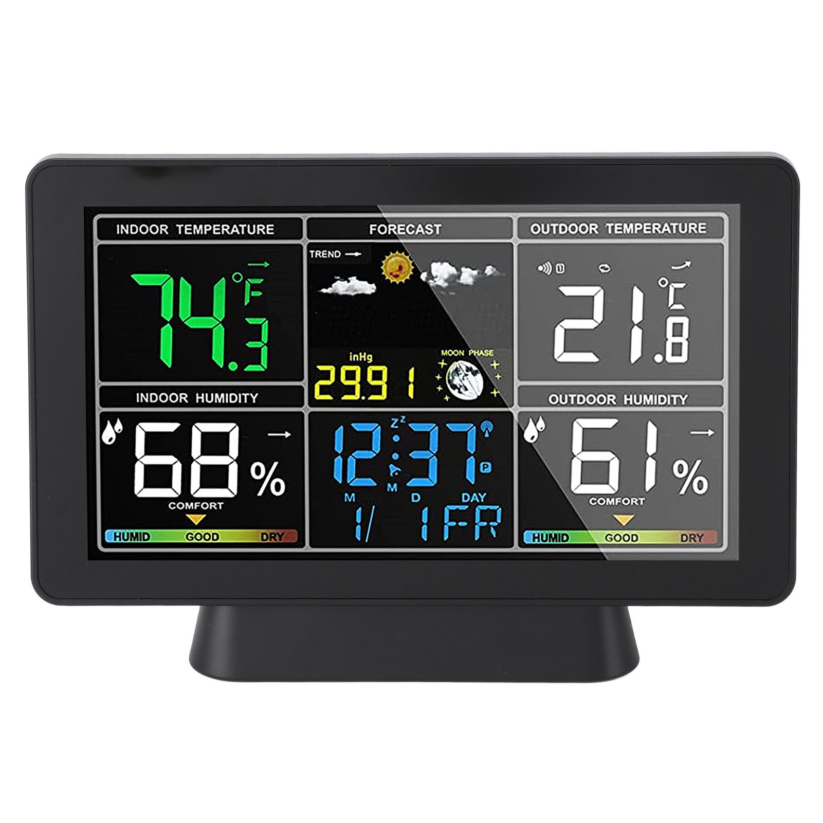 7.5in Wireless Indoor Outdoor Thermometer Adjustable Backlight Color Display view 12