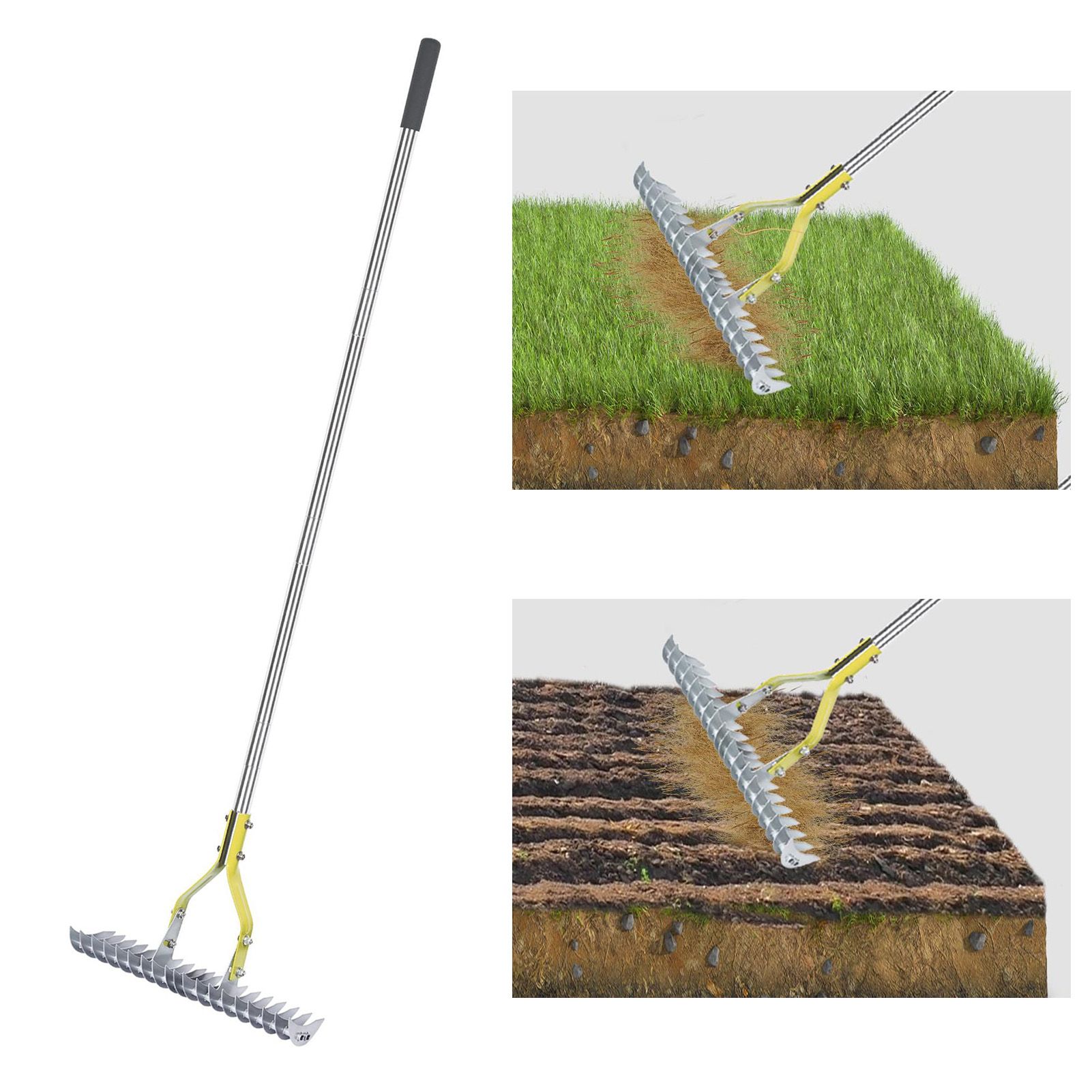 Thatch Rake 15in Wide Stainless Steel High Efficiency Ergonomic Dead Grass view 5