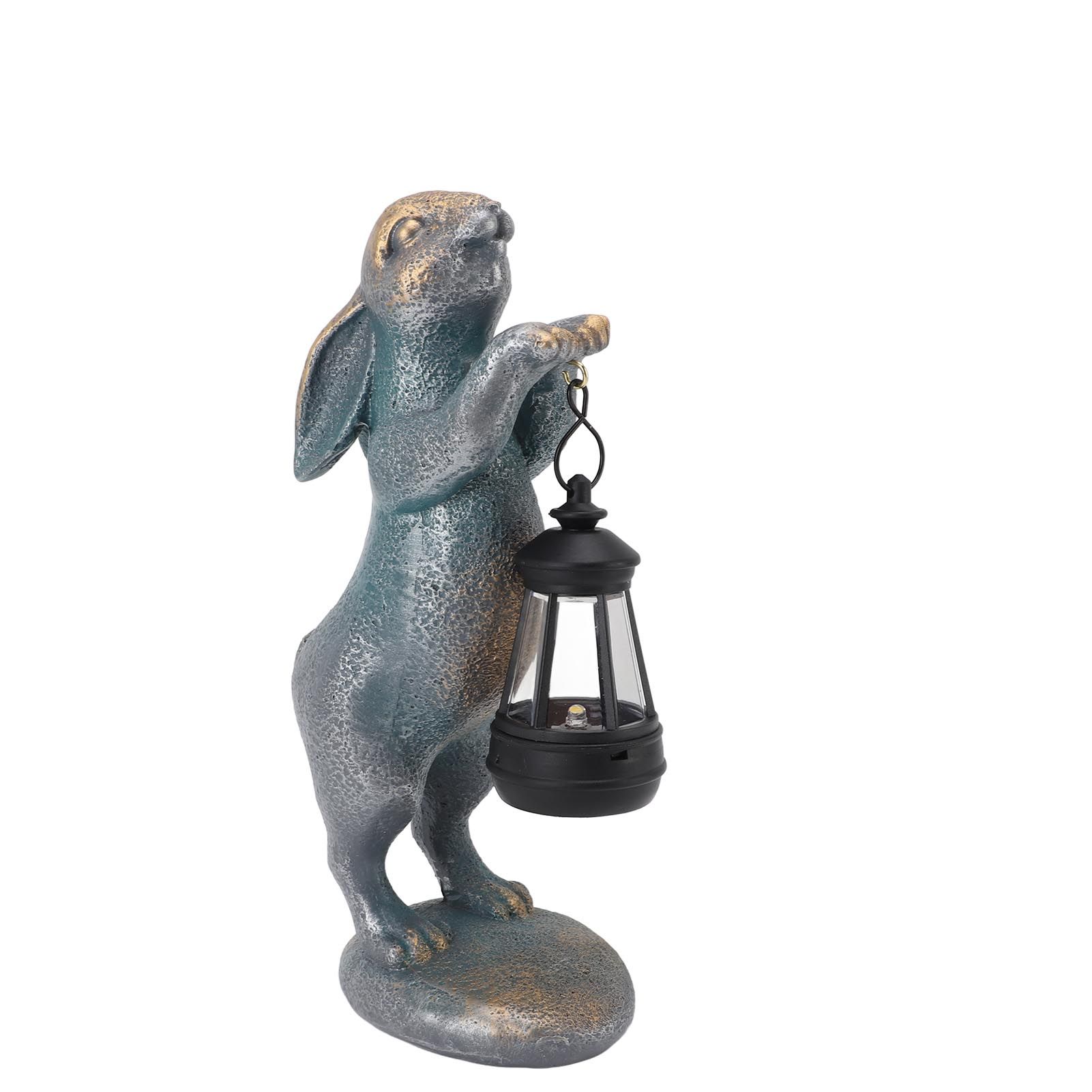 Bunny Figurine with Solar Lantern Resin Bunny Statue Light Auto Light Sensing