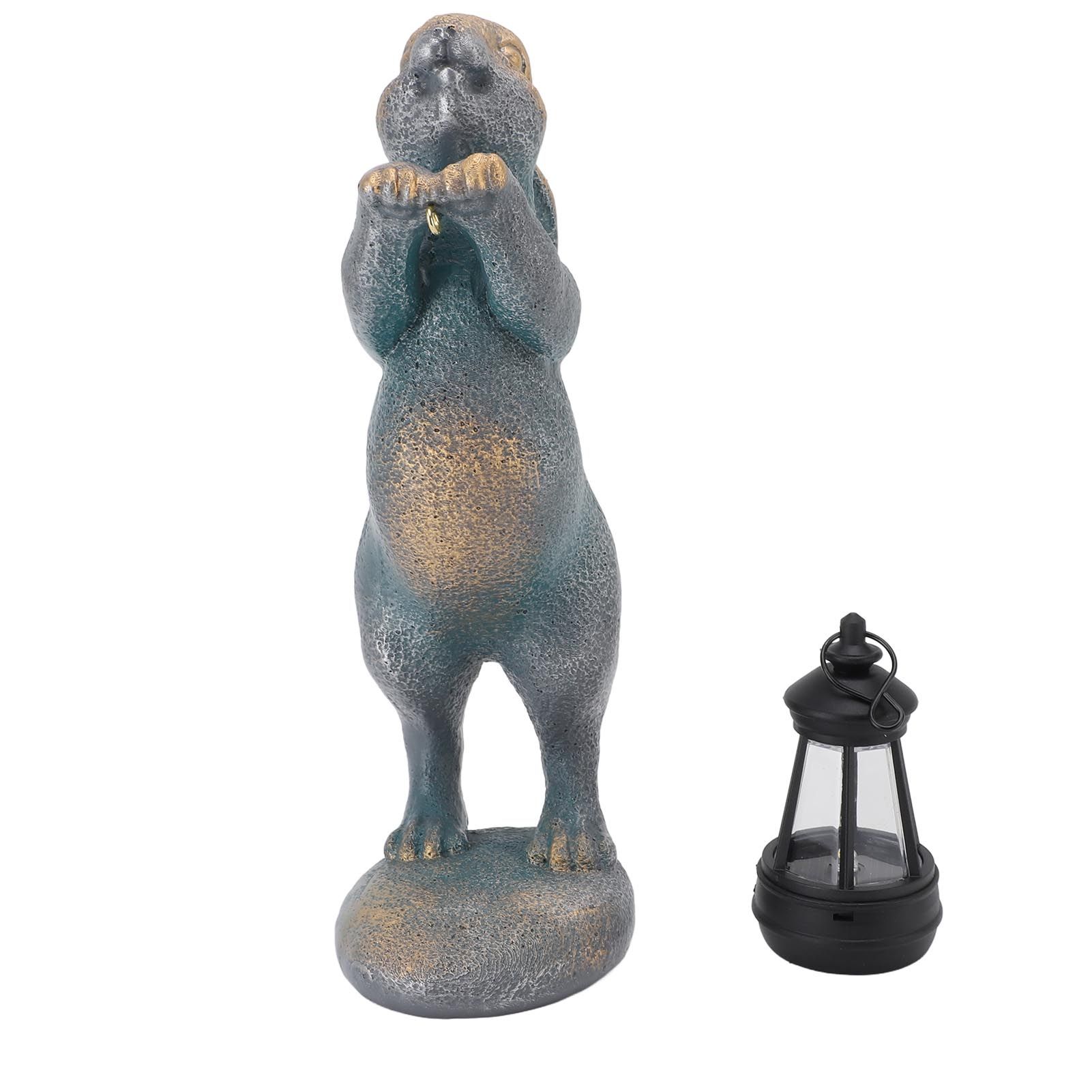 Bunny Figurine with Solar Lantern Resin Bunny Statue Light Auto Light Sensing view 3