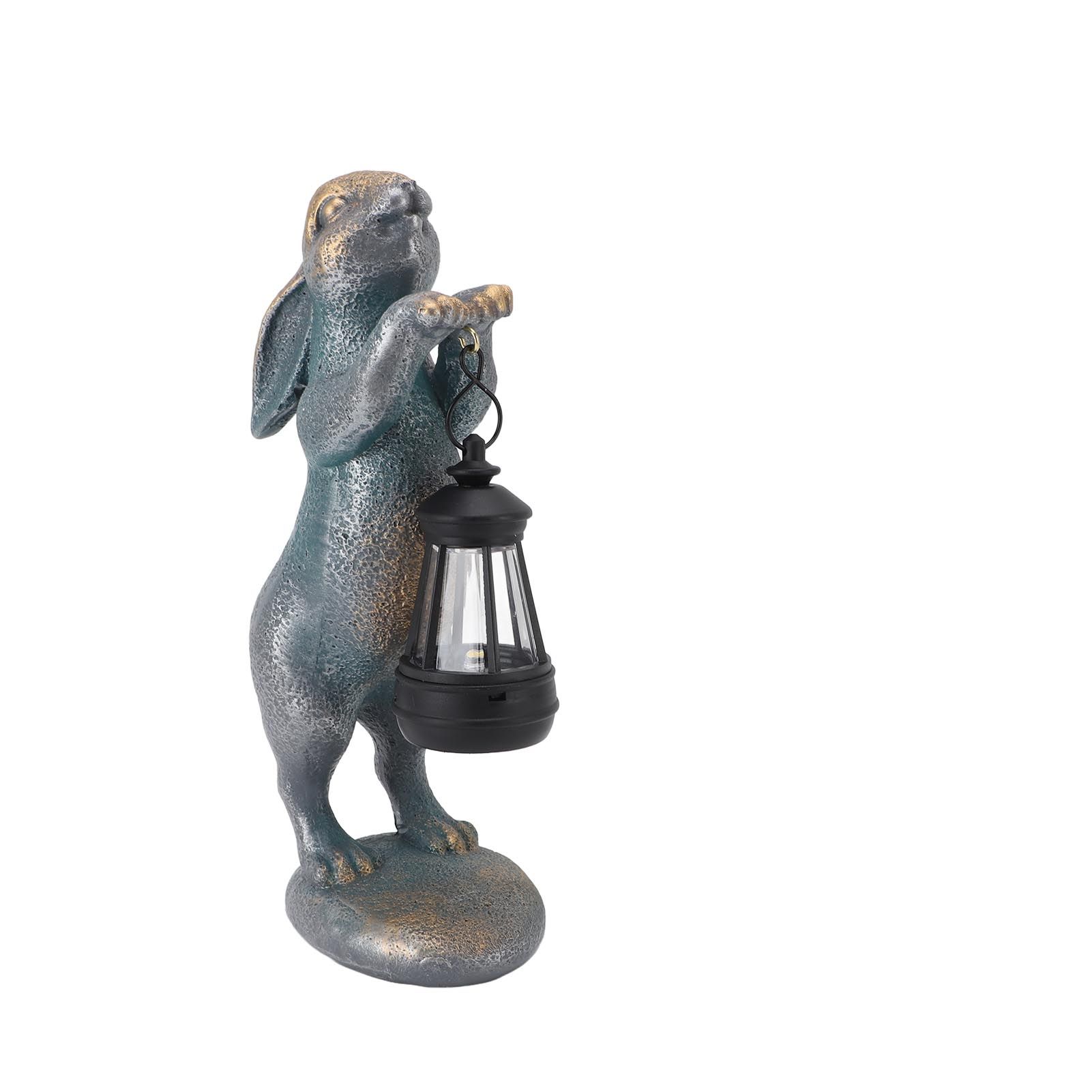 Bunny Figurine with Solar Lantern Resin Bunny Statue Light Auto Light Sensing view 4