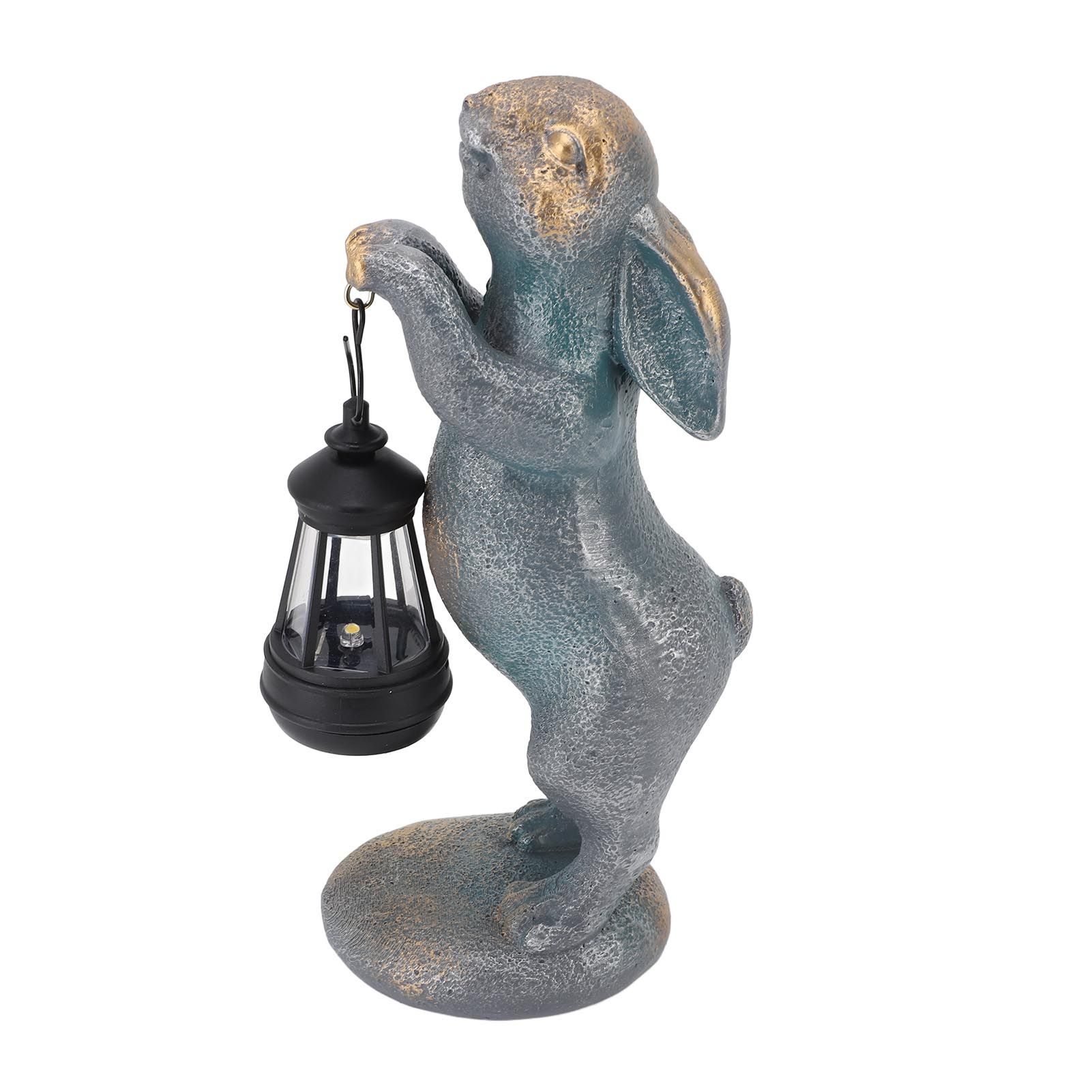 Bunny Figurine with Solar Lantern Resin Bunny Statue Light Auto Light Sensing view 9