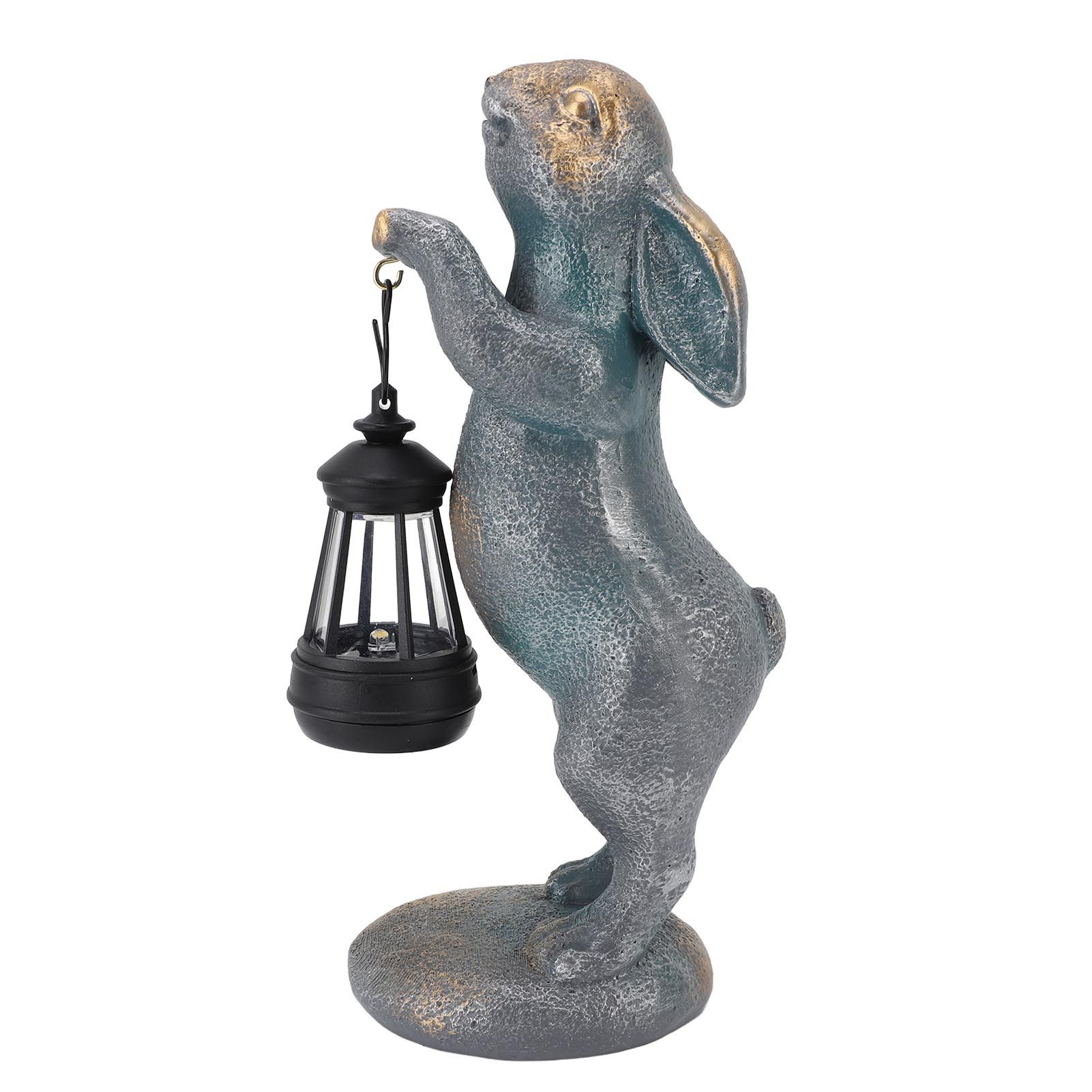 Bunny Figurine with Solar Lantern Resin Bunny Statue Light Auto Light Sensing view 10