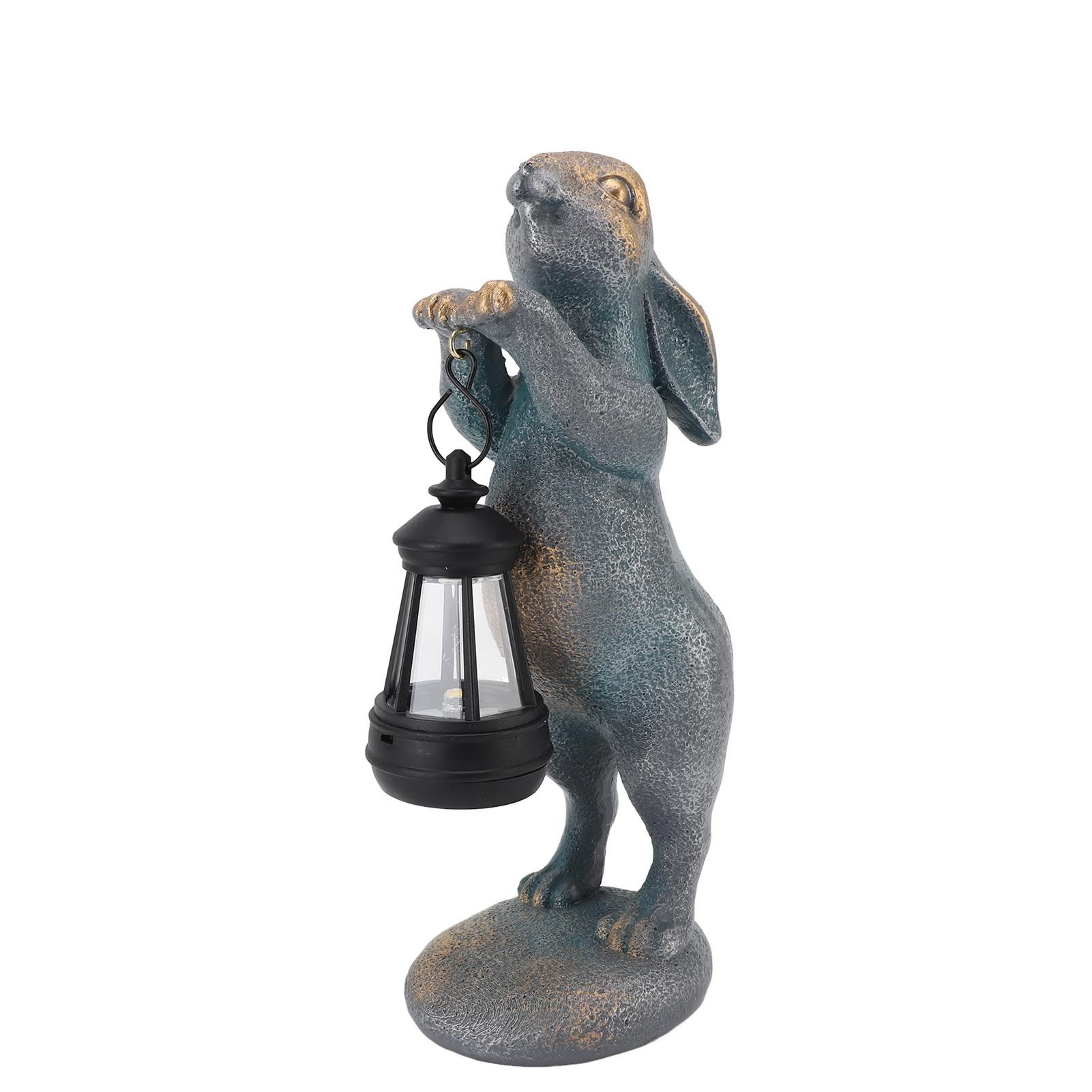 Bunny Figurine with Solar Lantern Resin Bunny Statue Light Auto Light Sensing view 12