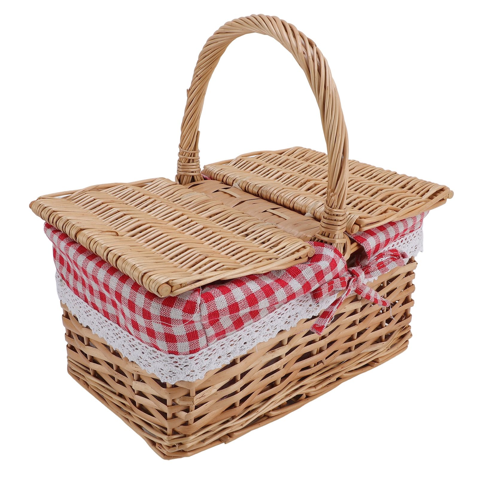 Wicker Picnic Basket with Lid Handle Removable Liner Multifunction Garden view 6