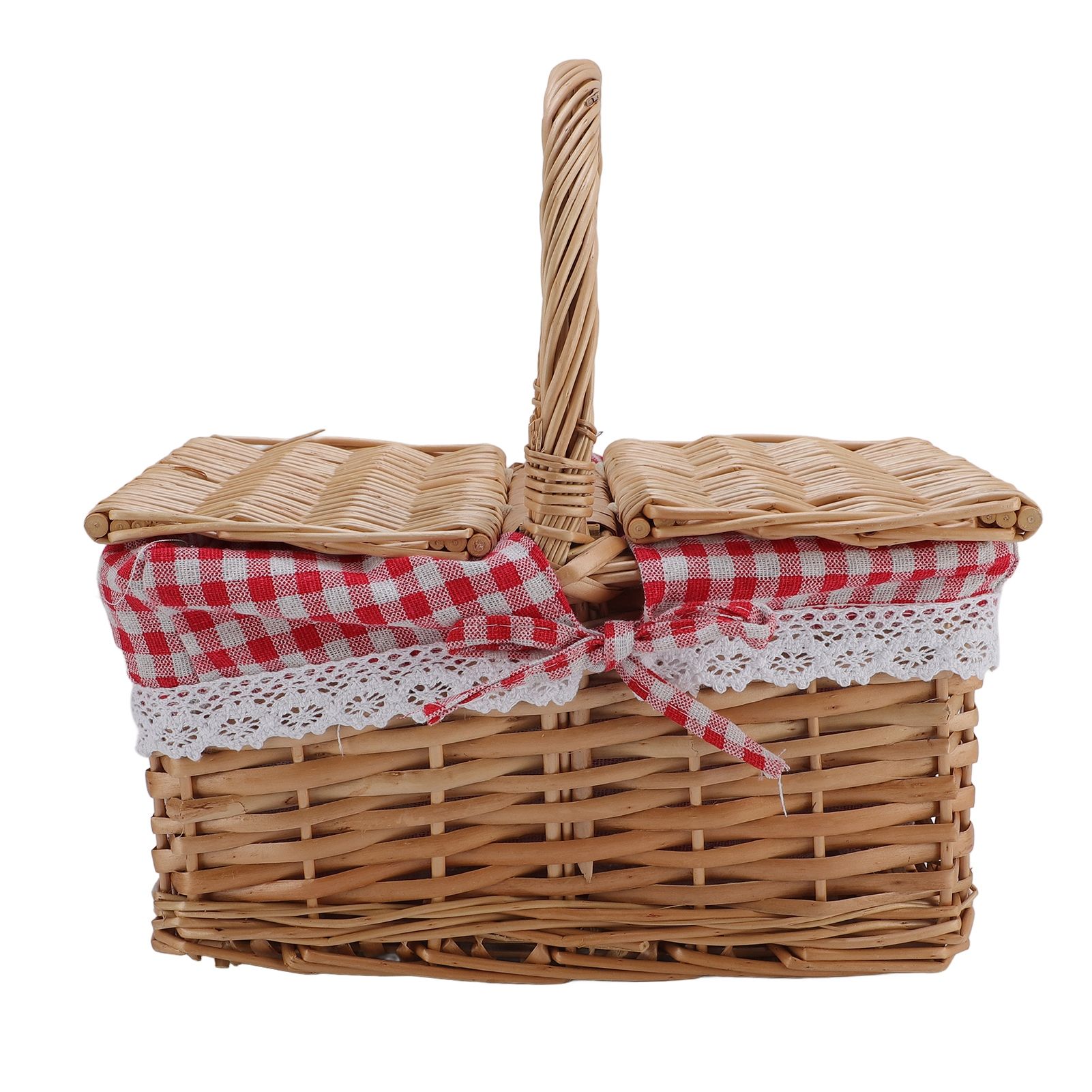 Wicker Picnic Basket with Lid Handle Removable Liner Multifunction Garden view 11