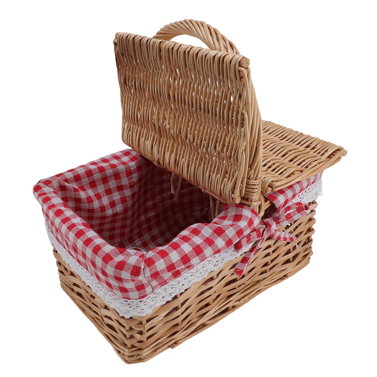 Wicker Picnic Basket with Lid Handle Removable Liner Multifunction Garden view 12