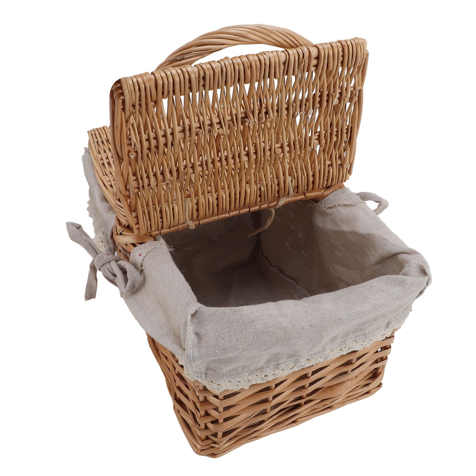Wicker Picnic Basket with Lid Handle Removable Liner Multifunction Garden view 6