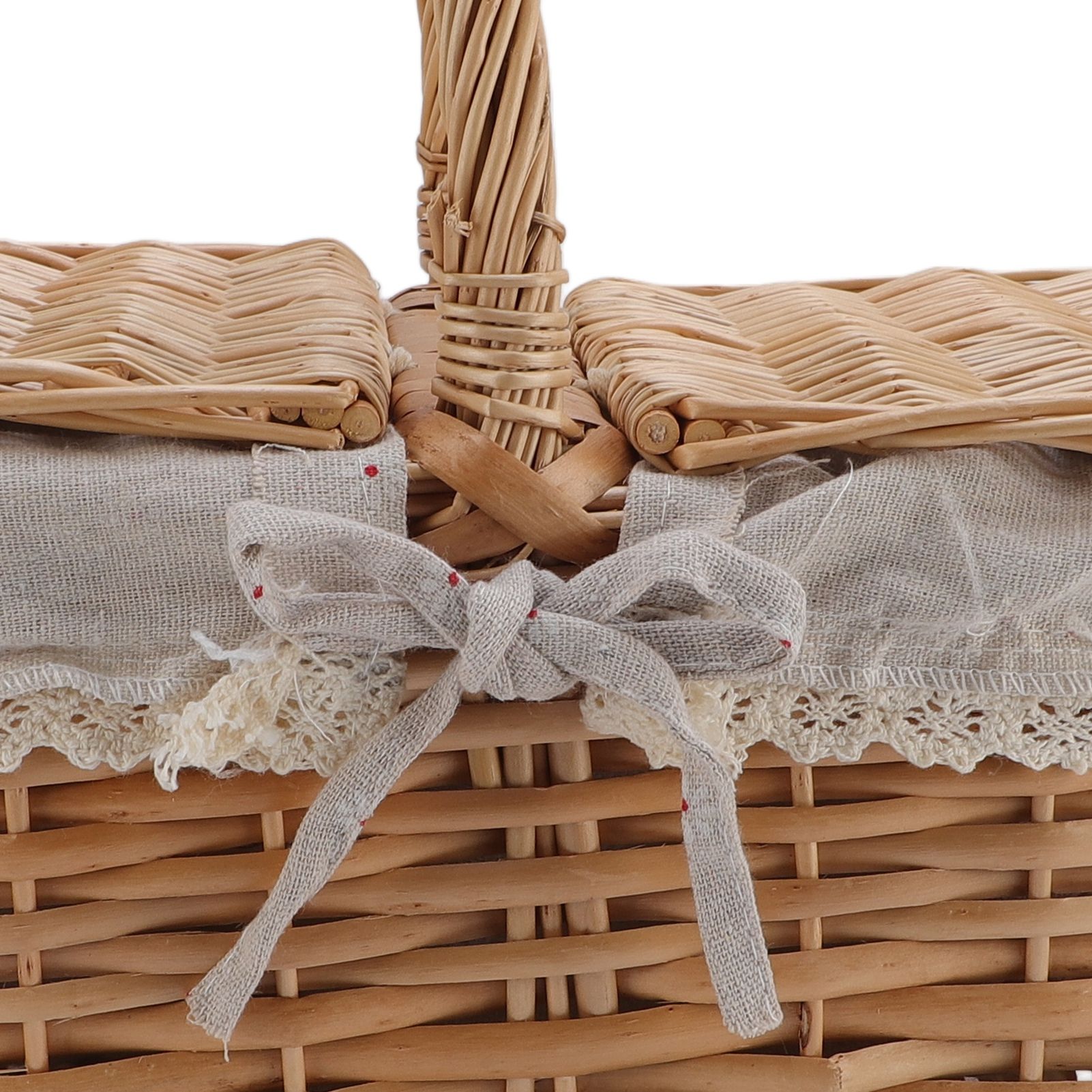 Wicker Picnic Basket with Lid Handle Removable Liner Multifunction Garden view 7