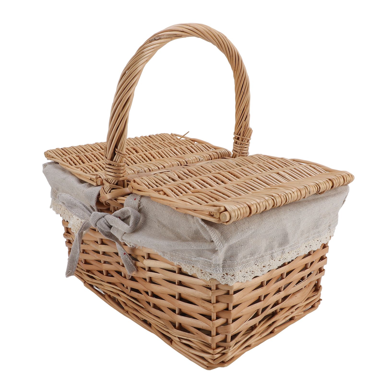 Wicker Picnic Basket with Lid Handle Removable Liner Multifunction Garden view 12