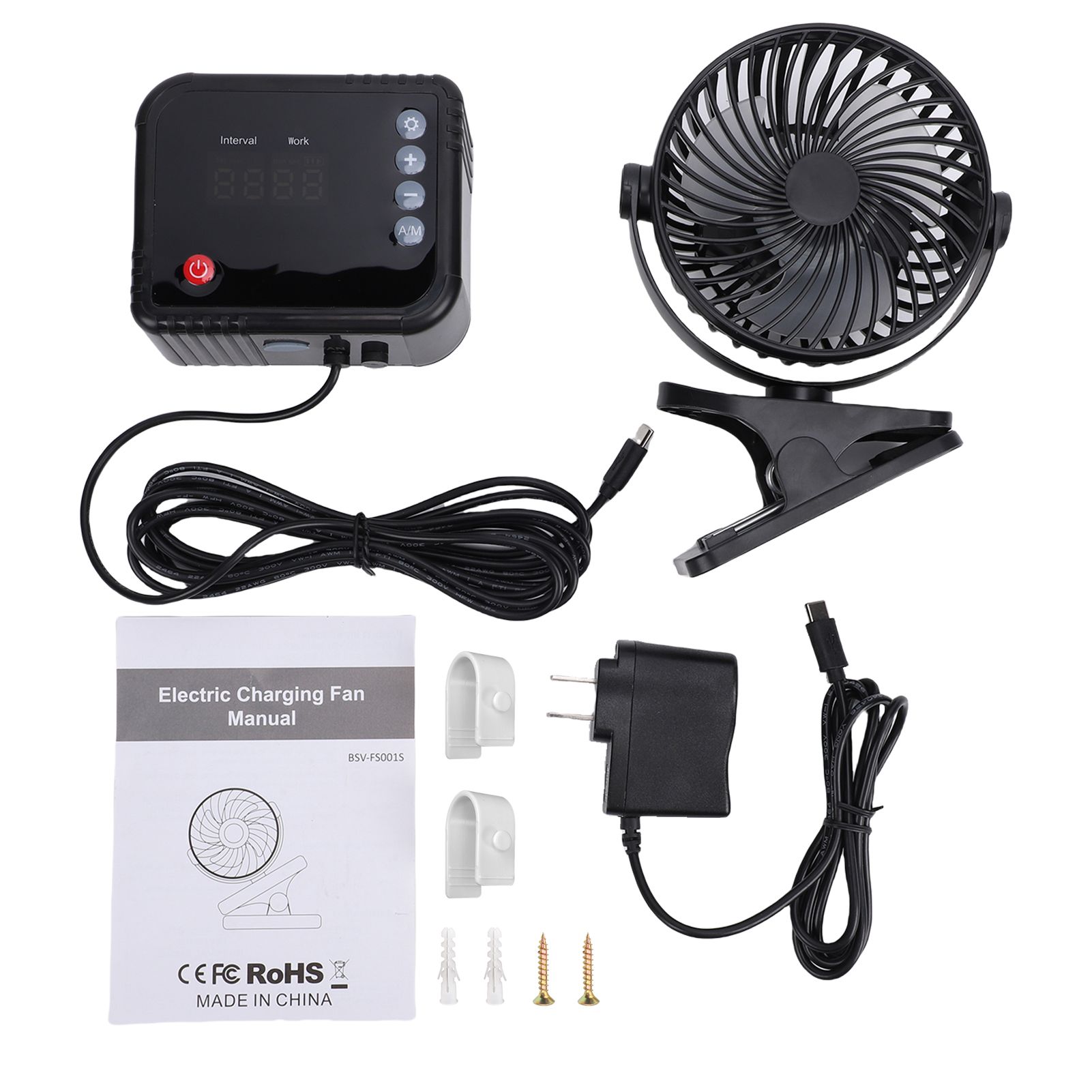 Electric Cooling Fan Digital Display Timer 360 Degree Rotating Clip On view 3