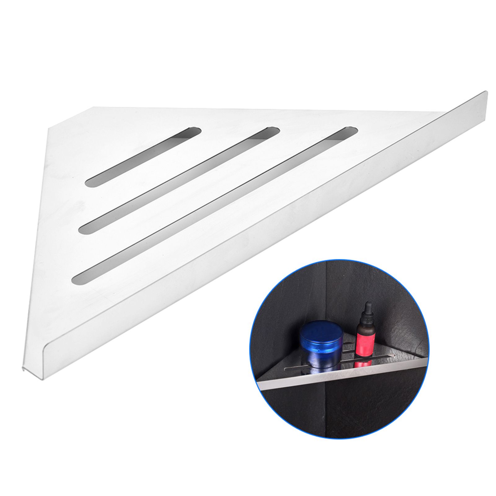 Stainless Steel Triangular Storage Shelf Shower Corner Shelf Rack Organizer view 4