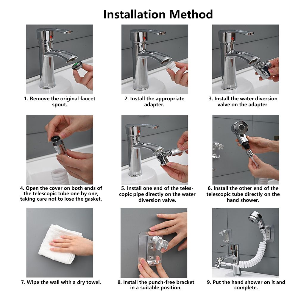 Home Bathroom Hand Shower Sprayer Hair Washing Kit Faucet Converter Adapter view 11
