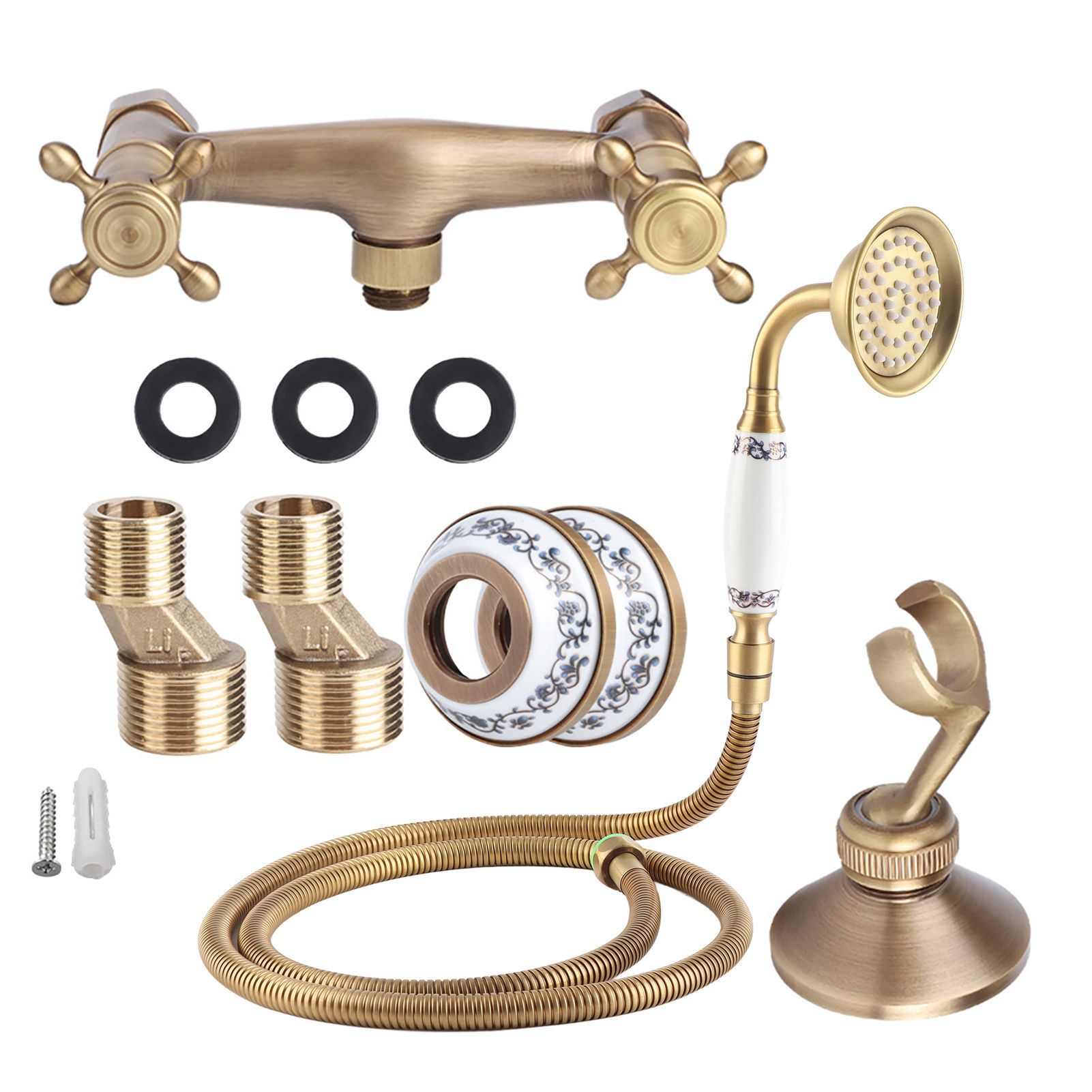 Vintage Style Copper Shower Head Sprayer Hose Kit Concealed Installation view 2